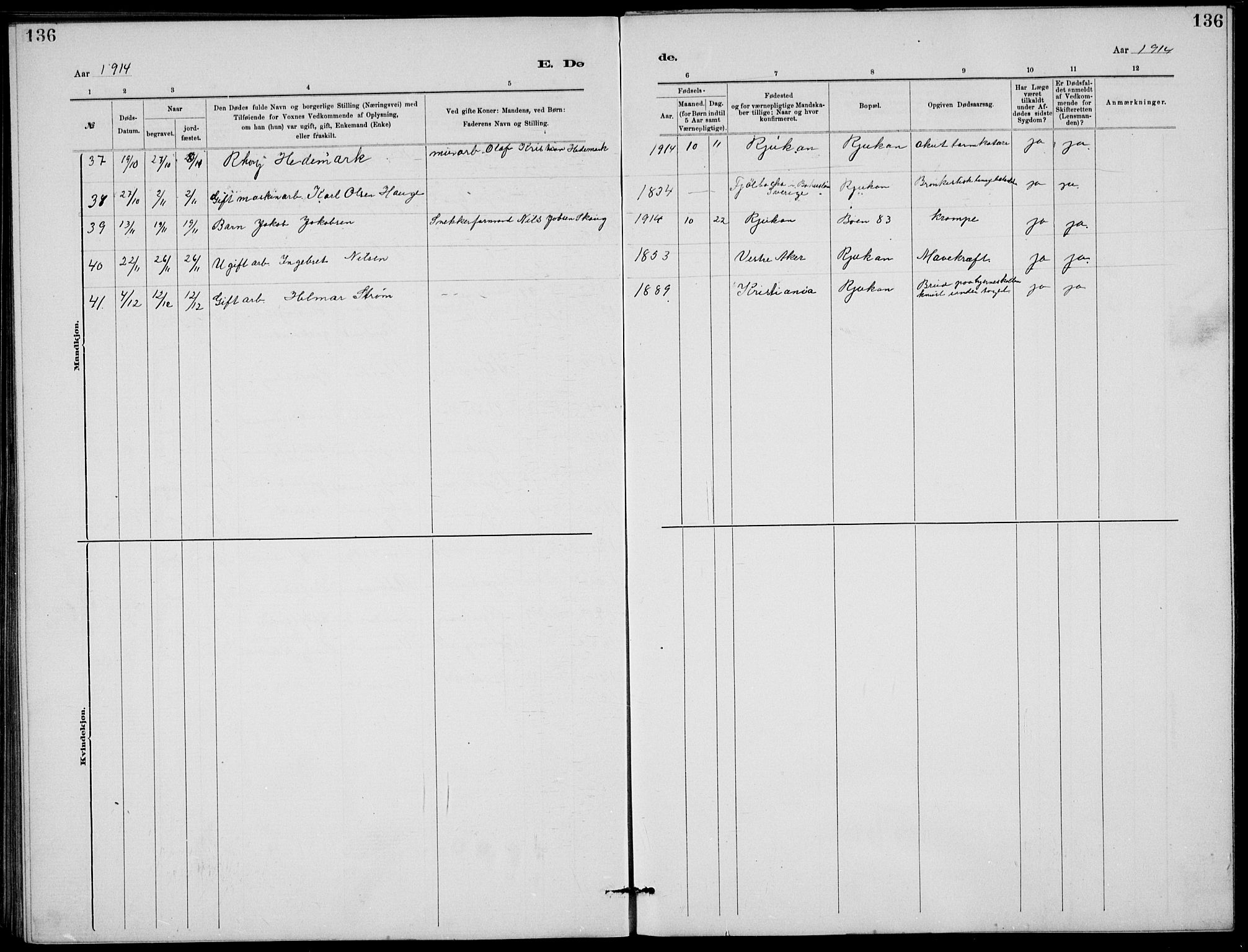 Rjukan kirkebøker, AV/SAKO-A-294/G/Ga/L0001: Parish register (copy) no. 1, 1880-1914, p. 136