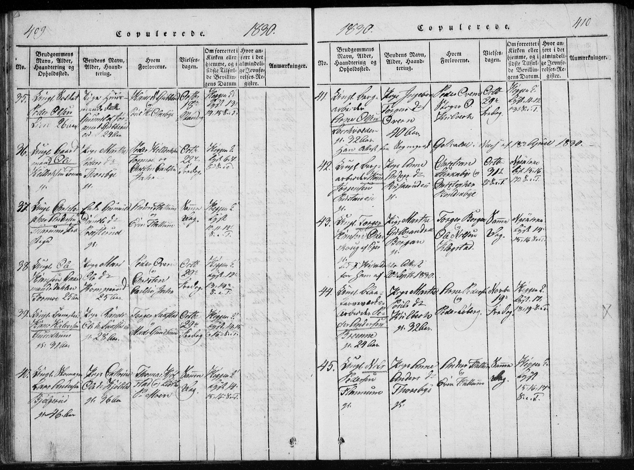 Modum kirkebøker, SAKO/A-234/G/Ga/L0002: Parish register (copy) no. I 2, 1824-1832, p. 409-410