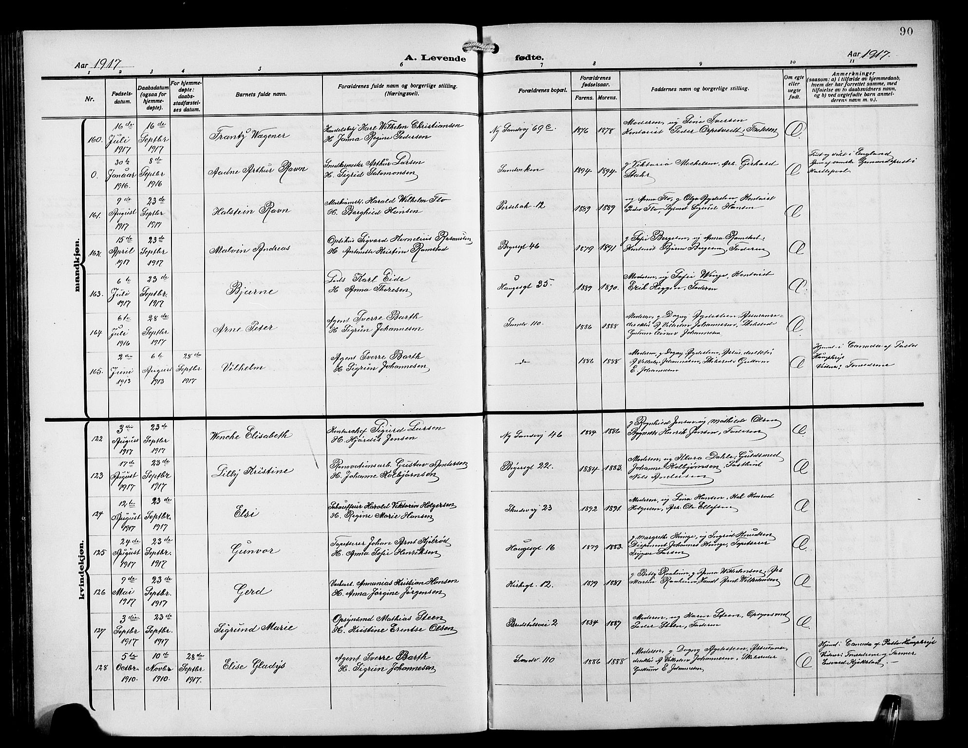 Sandviken Sokneprestembete, SAB/A-77601/H/Hb/L0005: Parish register (copy) no. B 2, 1914-1925, p. 90