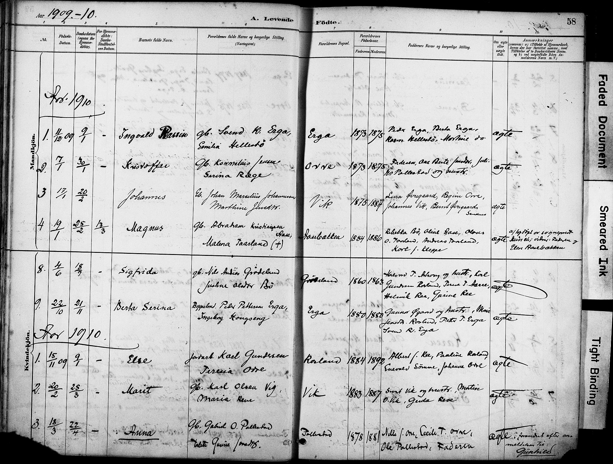 Klepp sokneprestkontor, SAST/A-101803/001/3/30BA/L0007: Parish register (official) no. A 8, 1886-1912, p. 58