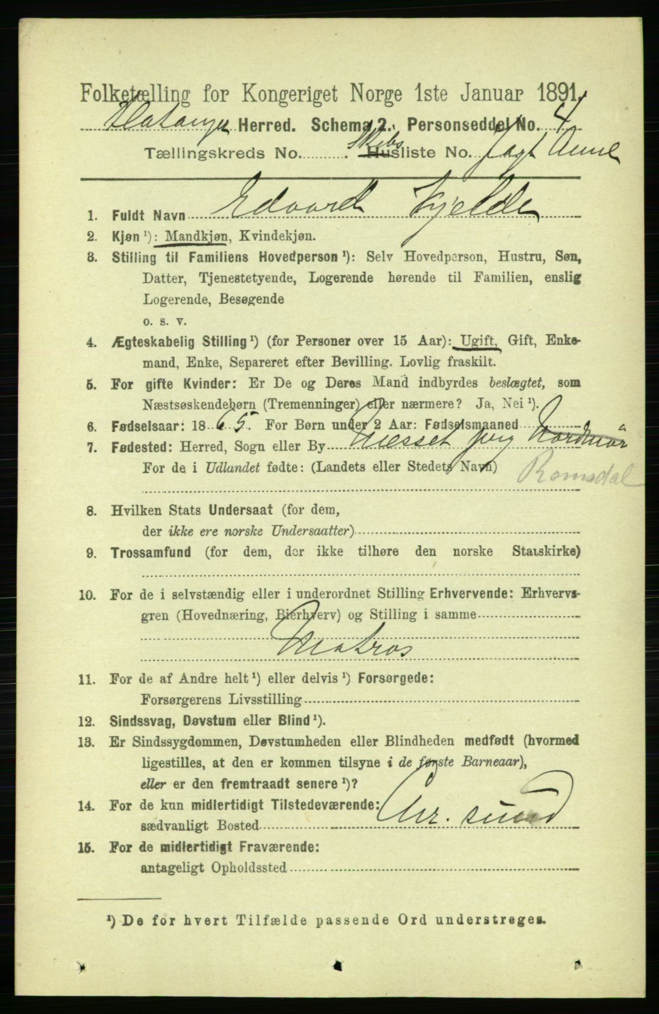 RA, 1891 census for 1749 Flatanger, 1891, p. 2205