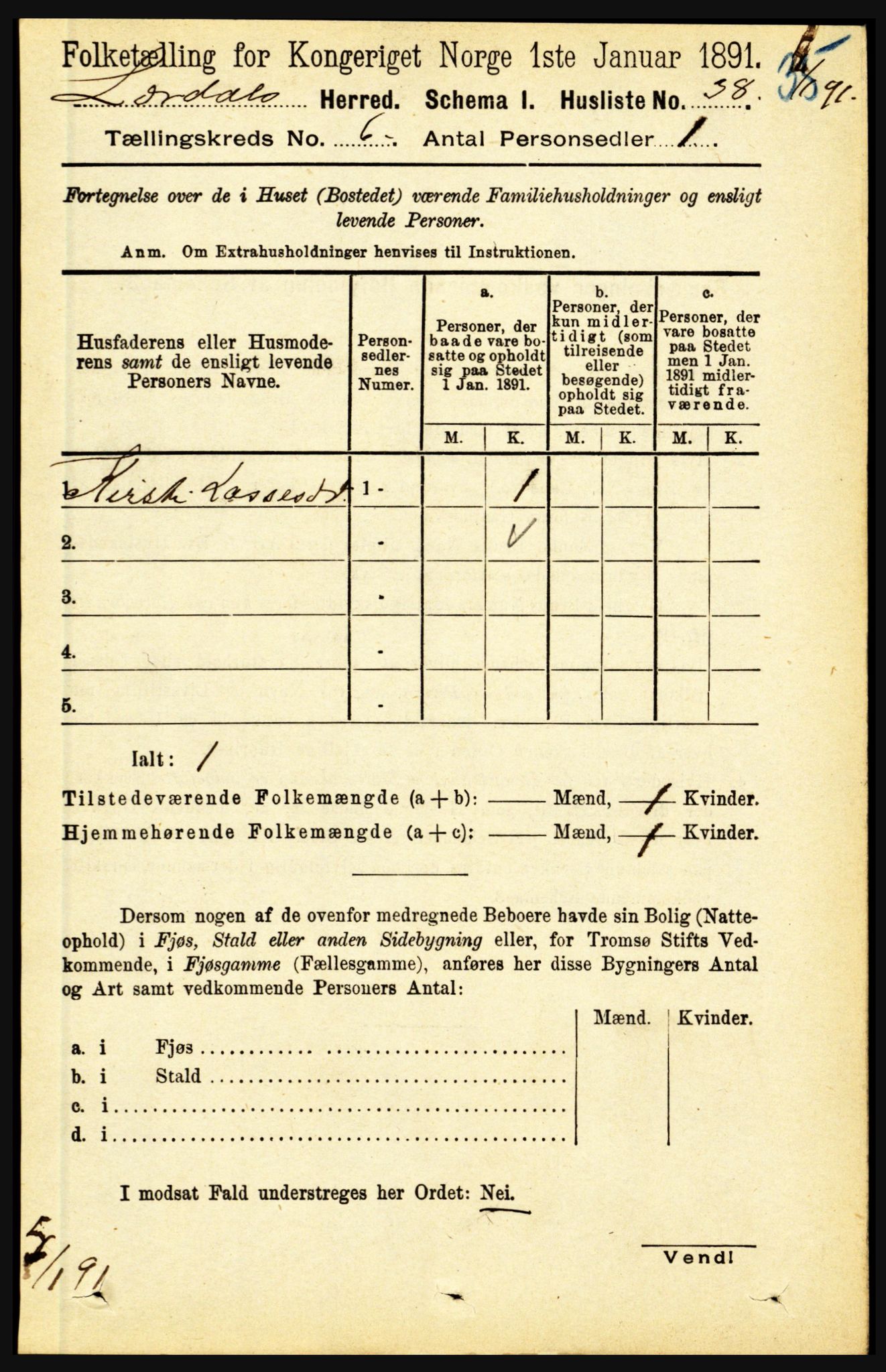 RA, 1891 census for 1422 Lærdal, 1891, p. 444