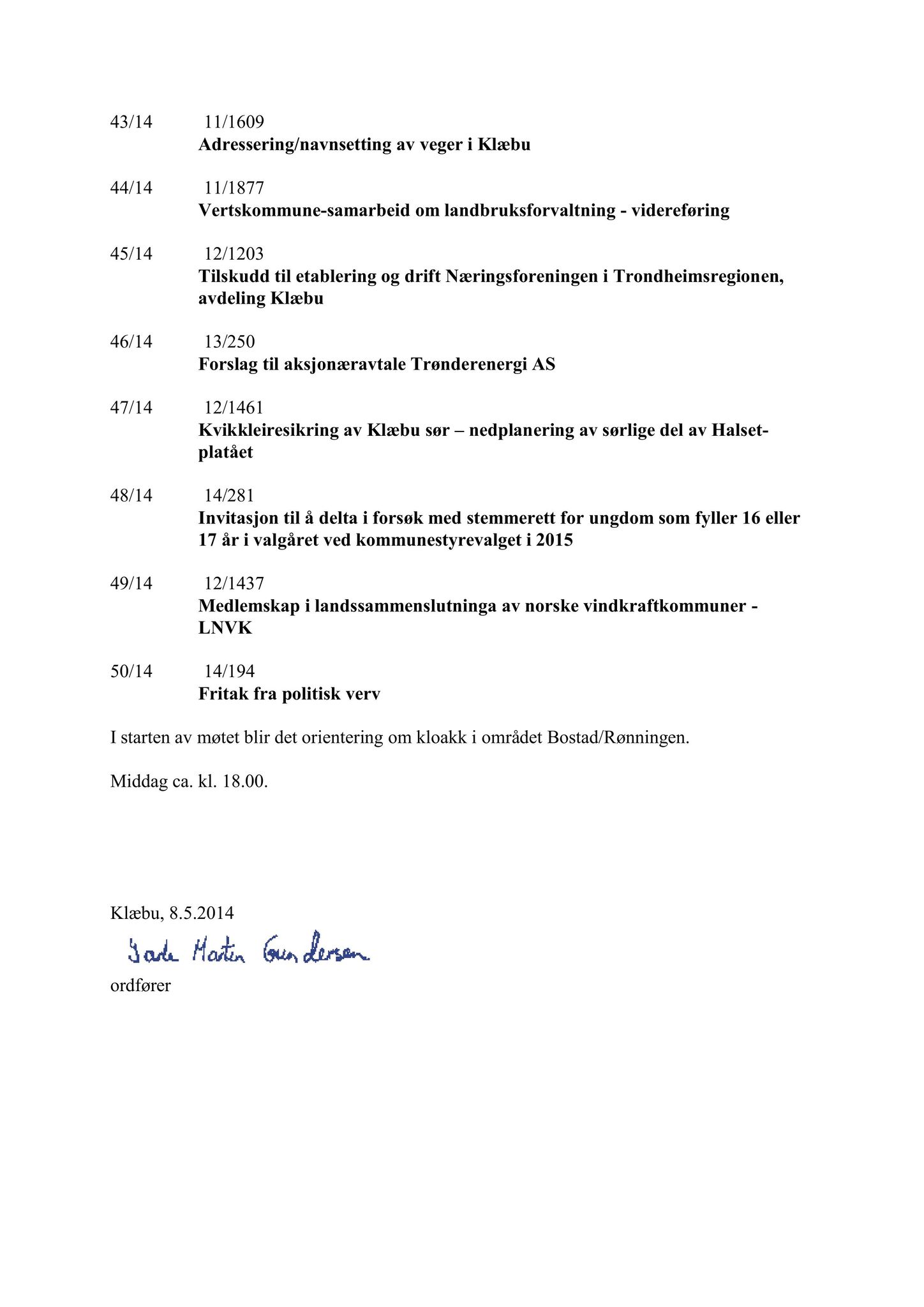 Klæbu Kommune, TRKO/KK/01-KS/L007: Kommunestyret - Møtedokumenter, 2014, p. 1090