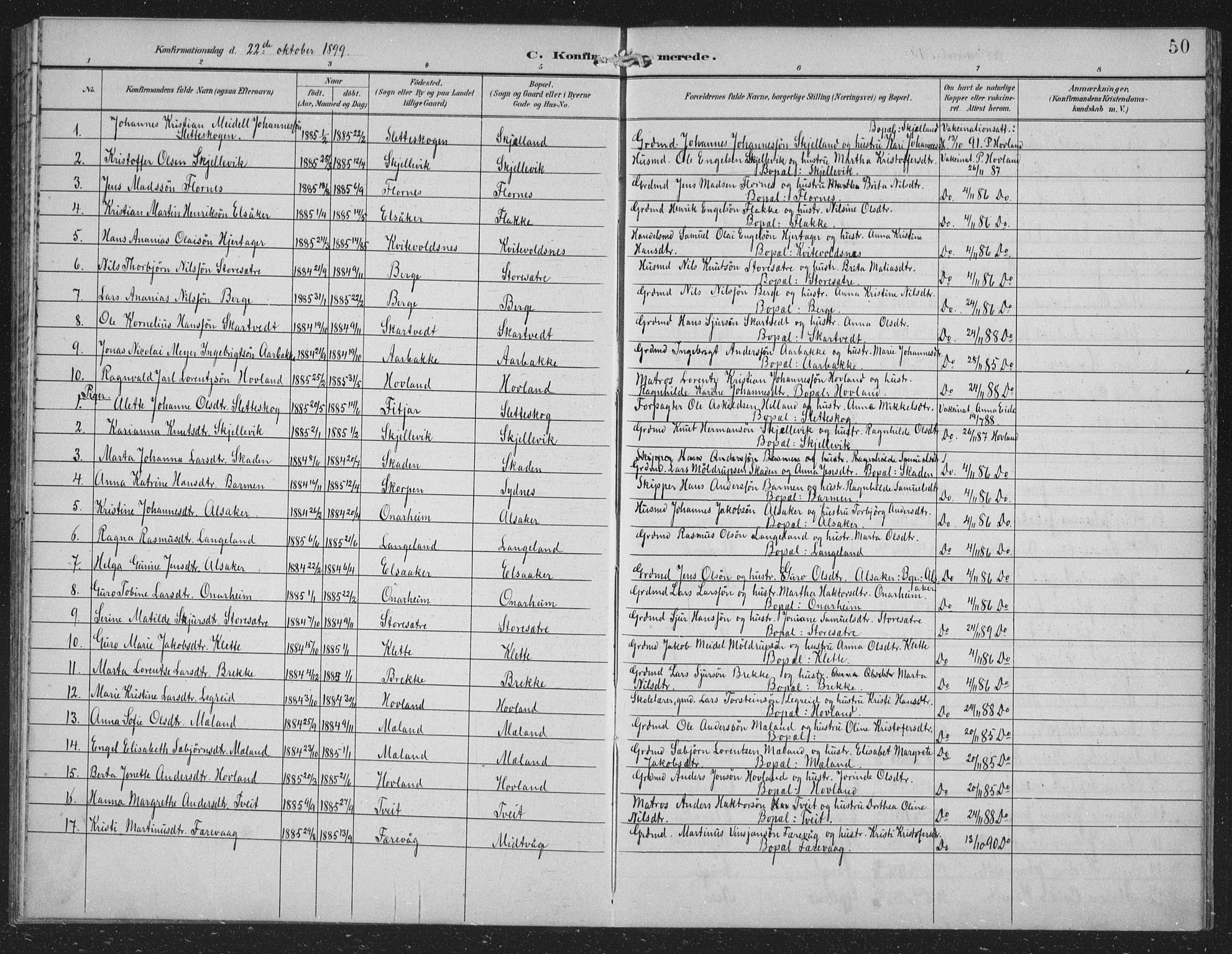 Tysnes sokneprestembete, AV/SAB-A-78601/H/Hab: Parish register (copy) no. C 2, 1896-1907, p. 50