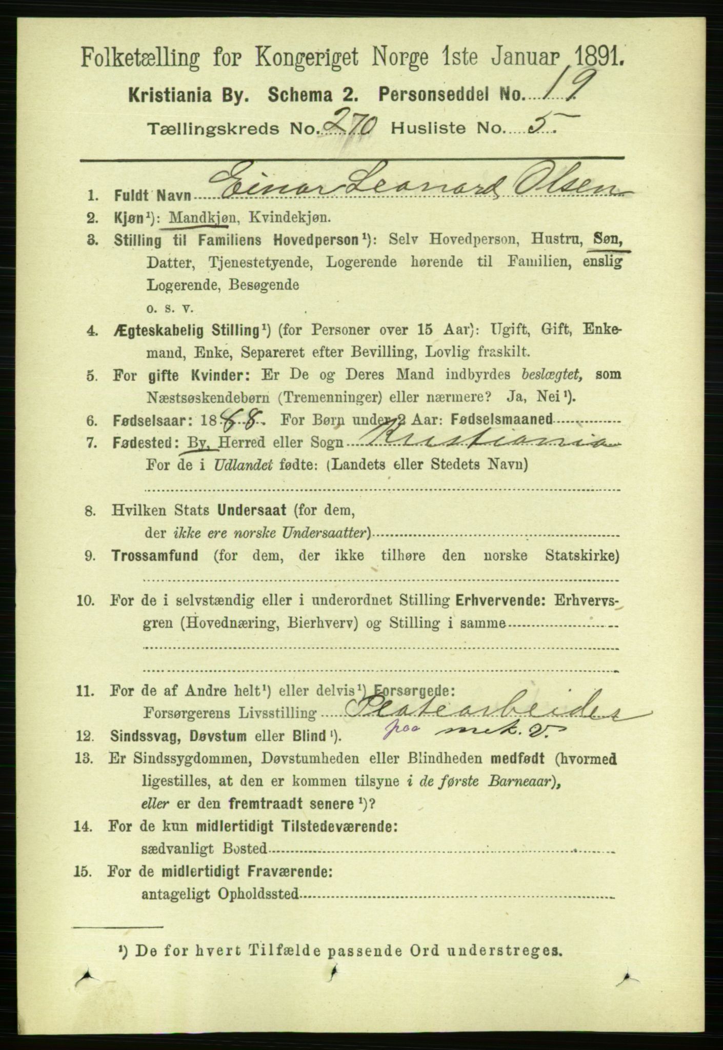 RA, 1891 census for 0301 Kristiania, 1891, p. 164138