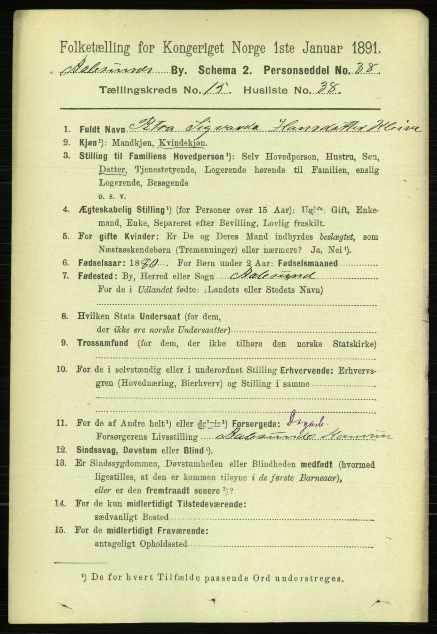 RA, 1891 census for 1501 Ålesund, 1891, p. 9498