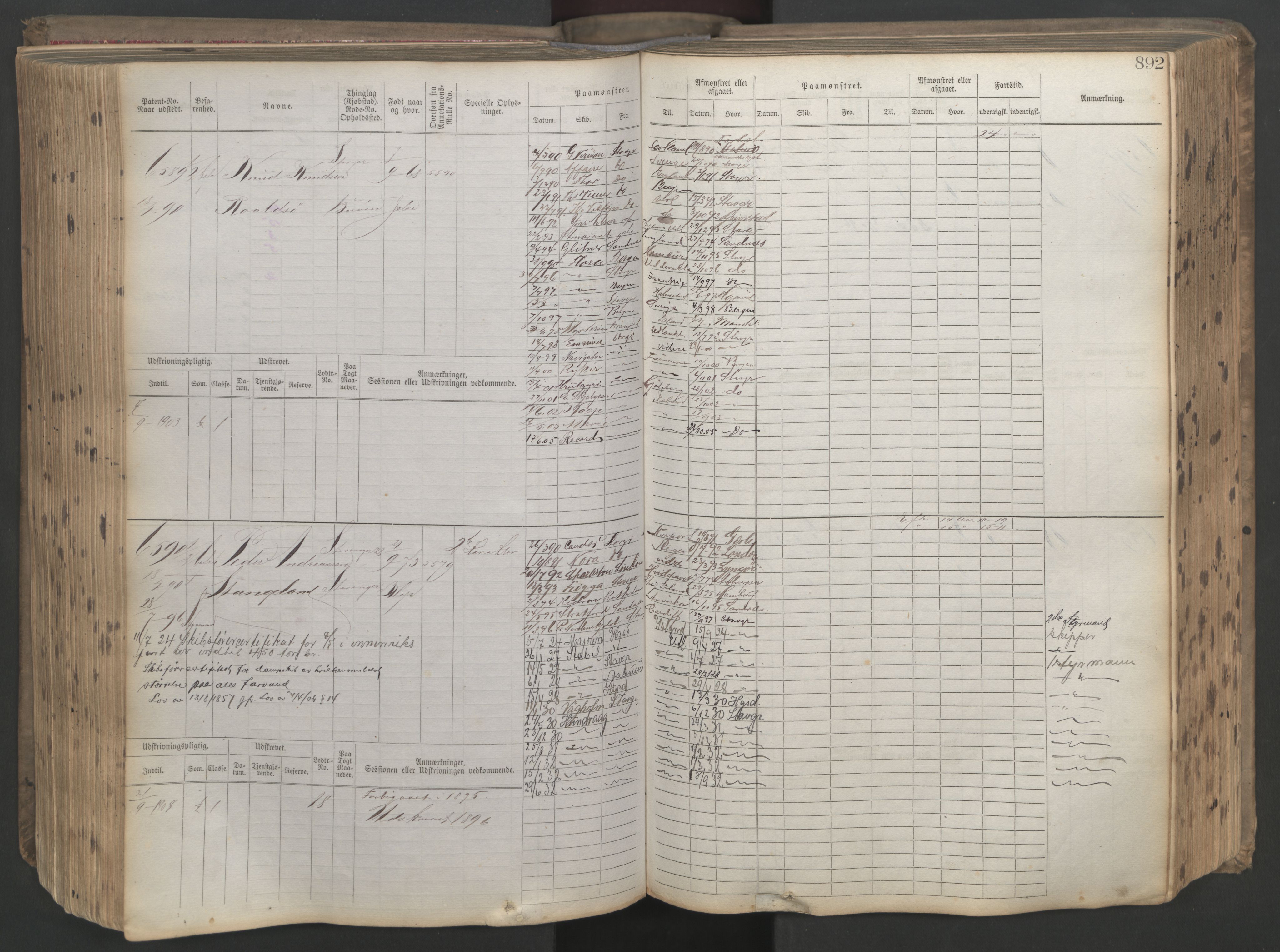 Stavanger sjømannskontor, AV/SAST-A-102006/F/Fb/Fbb/L0021: Sjøfartshovedrulle patnentnr. 6005-7204 (dublett), 1887, p. 297