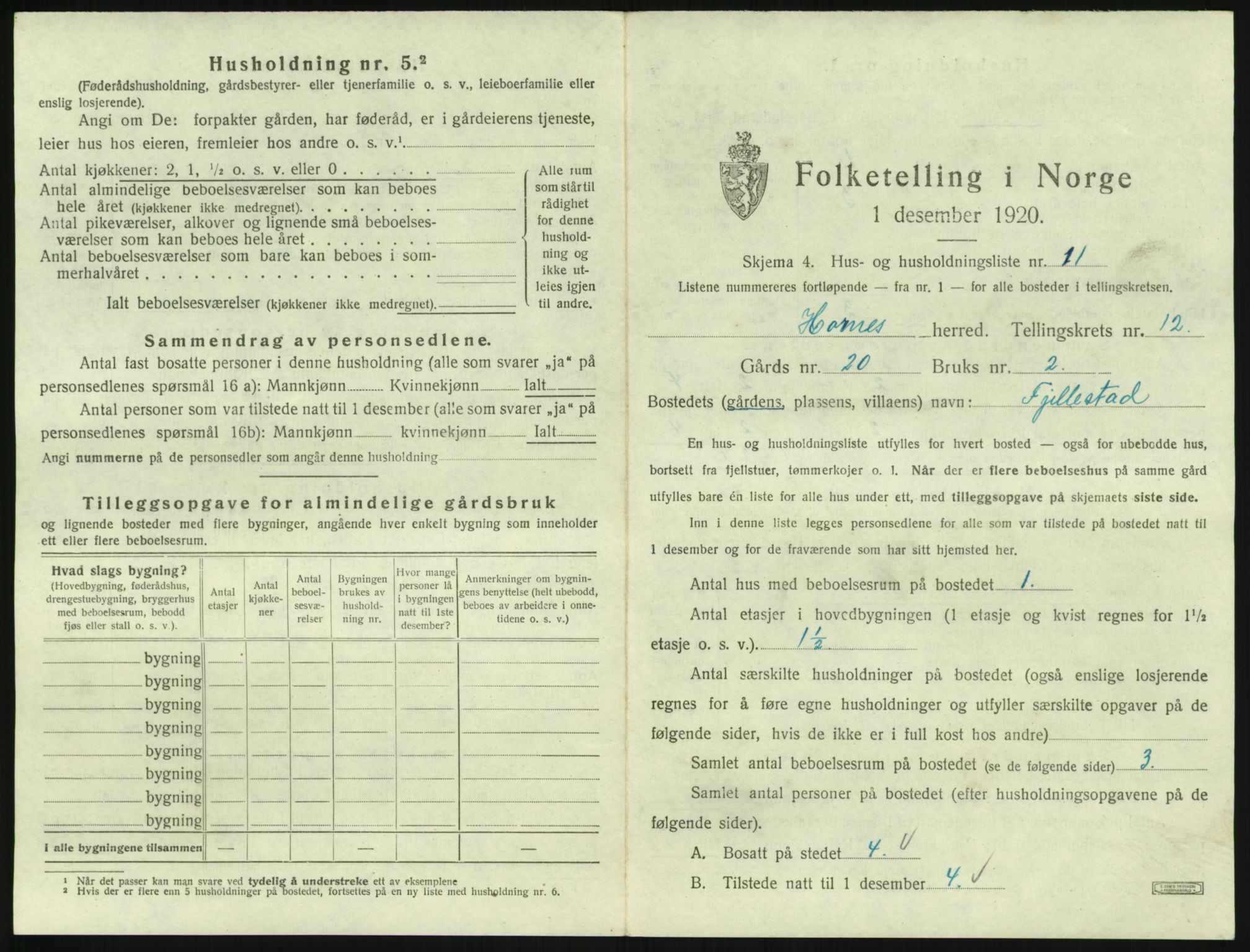 SAK, 1920 census for Hornnes, 1920, p. 493
