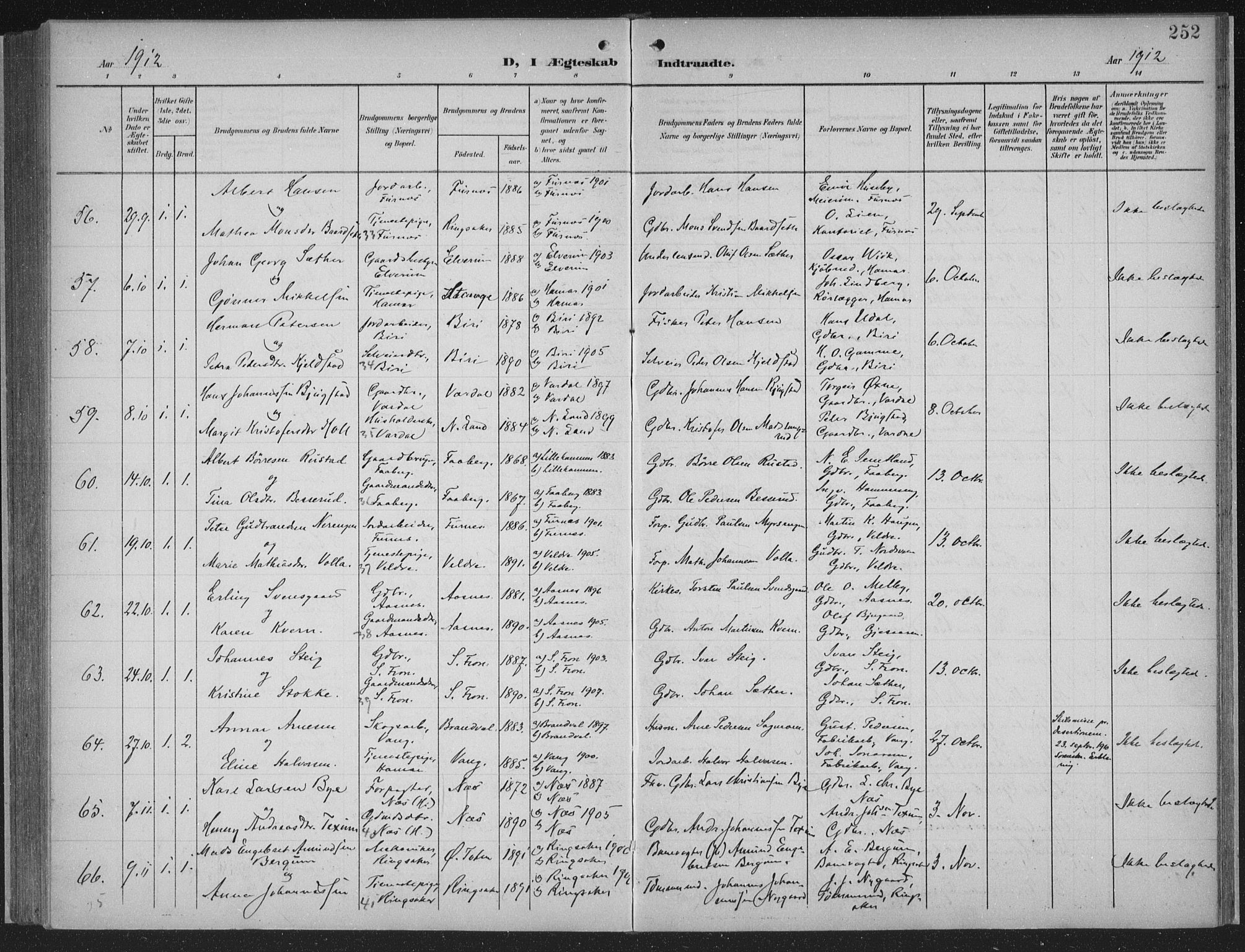 Hamar prestekontor, AV/SAH-DOMPH-002/H/Ha/Haa/L0001: Parish register (official) no. 1, 1900-1914, p. 252