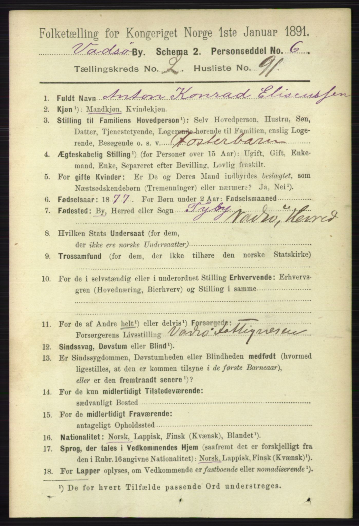 RA, 1891 census for 2003 Vadsø, 1891, p. 1578