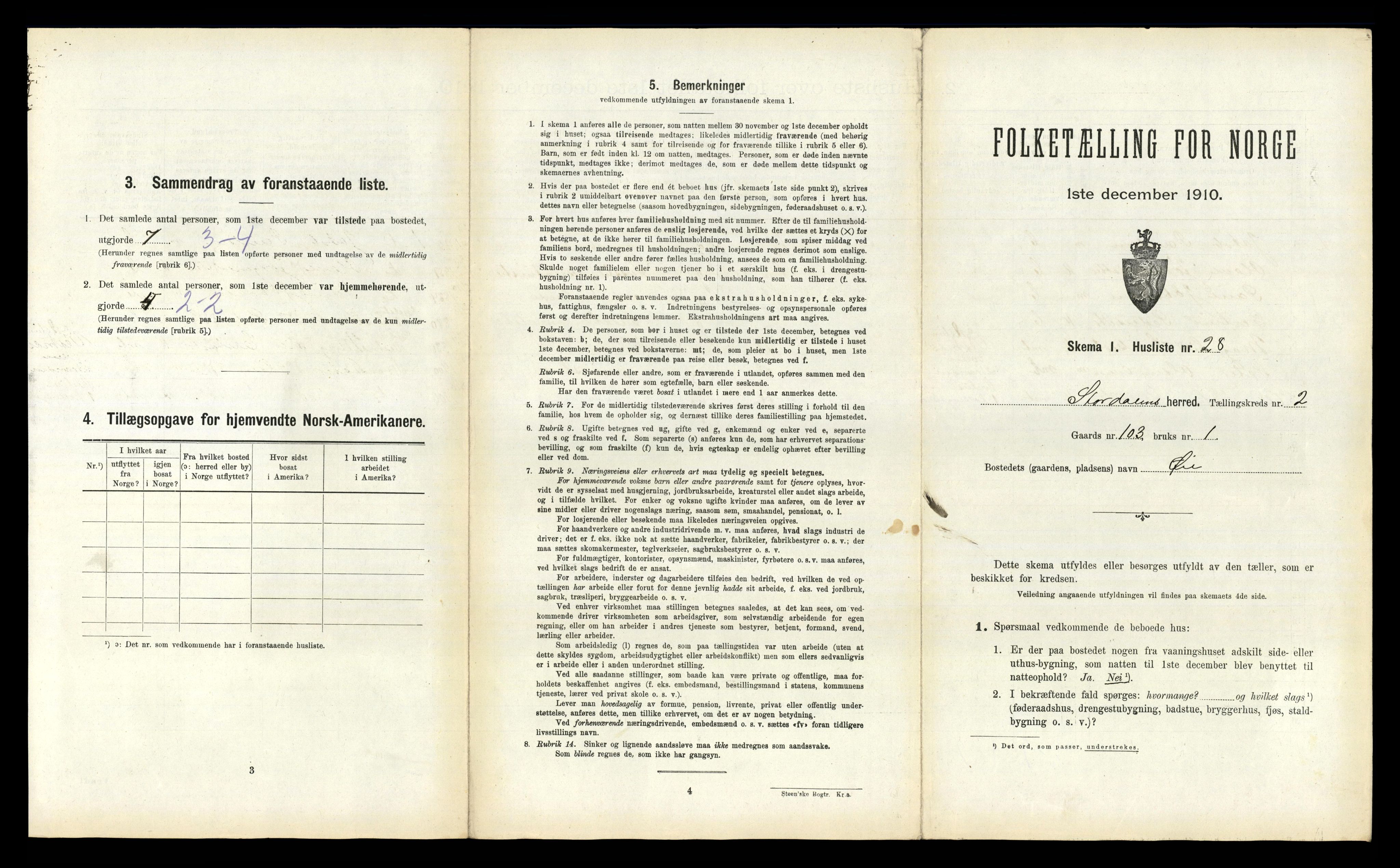 RA, 1910 census for Stordal, 1910, p. 212