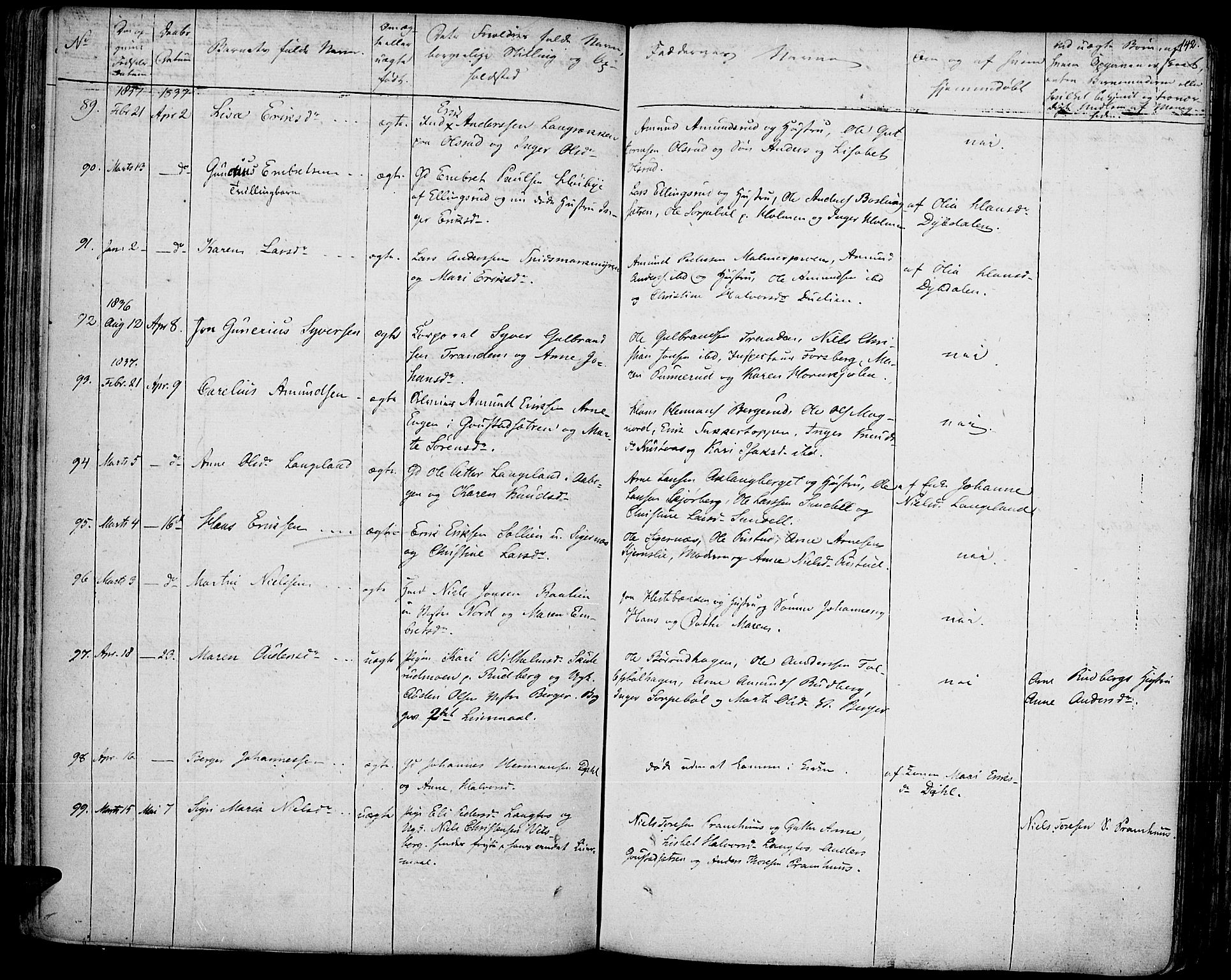 Vinger prestekontor, AV/SAH-PREST-024/H/Ha/Haa/L0007: Parish register (official) no. 7, 1826-1839, p. 142