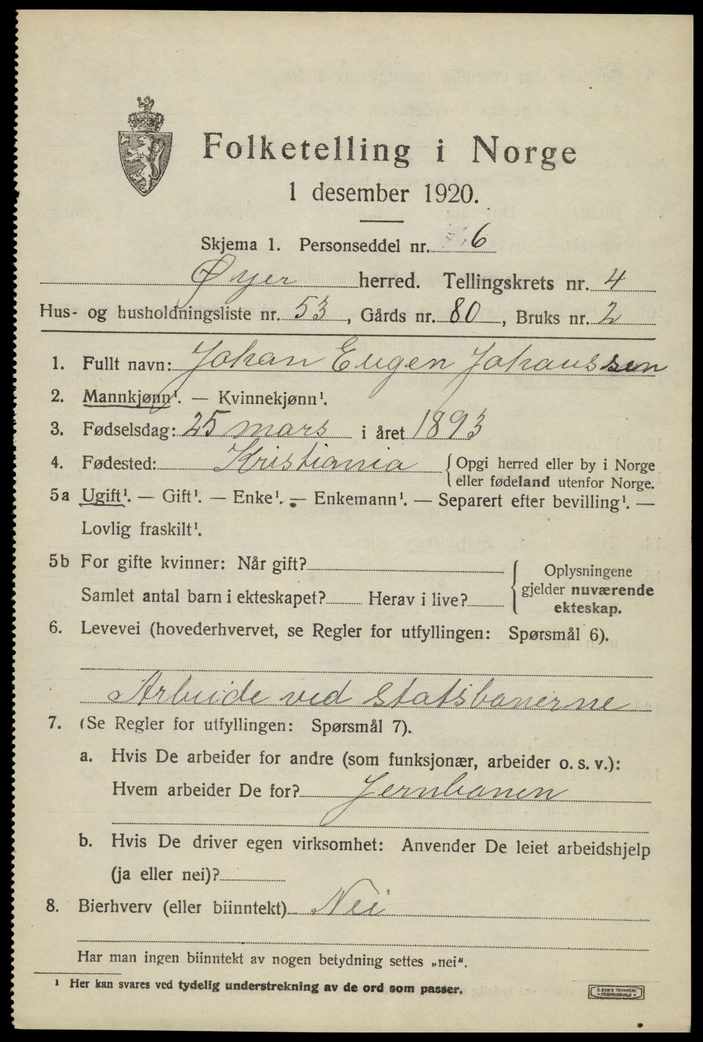 SAH, 1920 census for Øyer, 1920, p. 4443