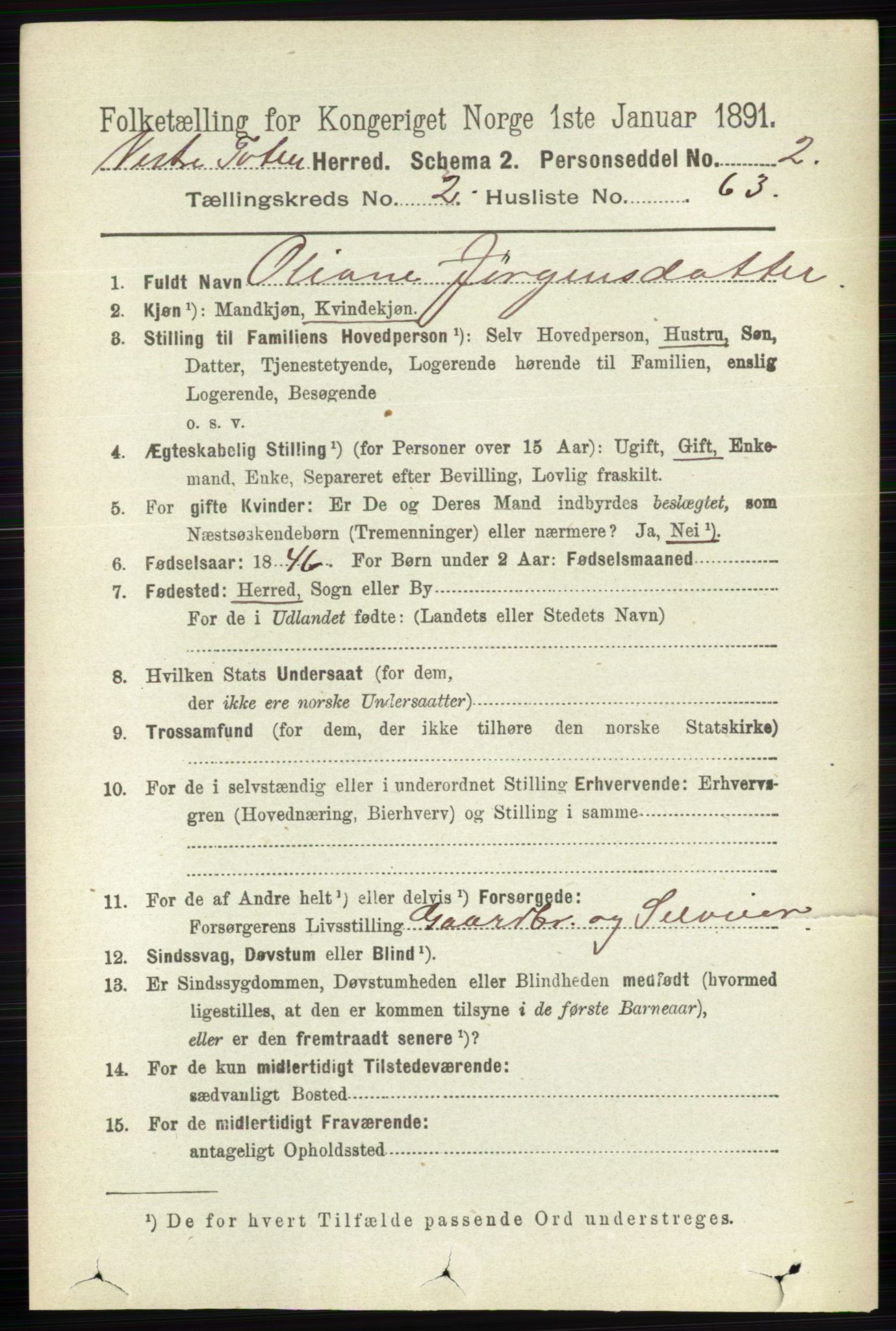 RA, 1891 census for 0529 Vestre Toten, 1891, p. 1808