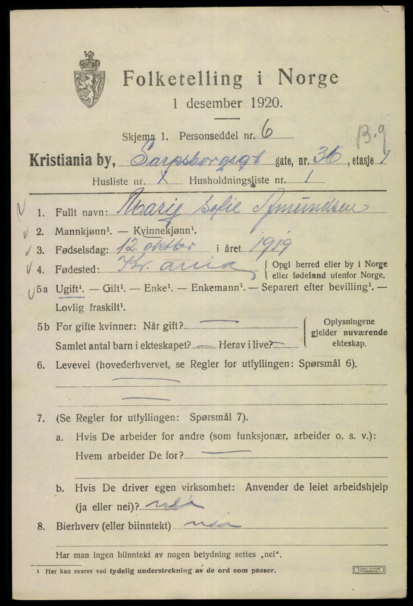 SAO, 1920 census for Kristiania, 1920, p. 486159