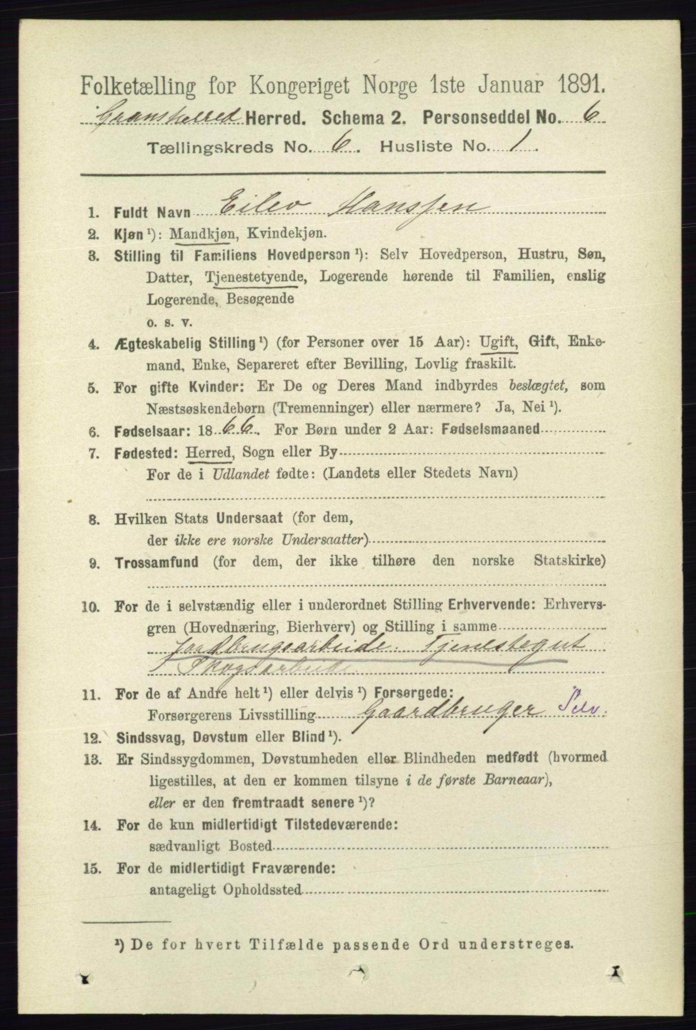 RA, 1891 census for 0824 Gransherad, 1891, p. 1014