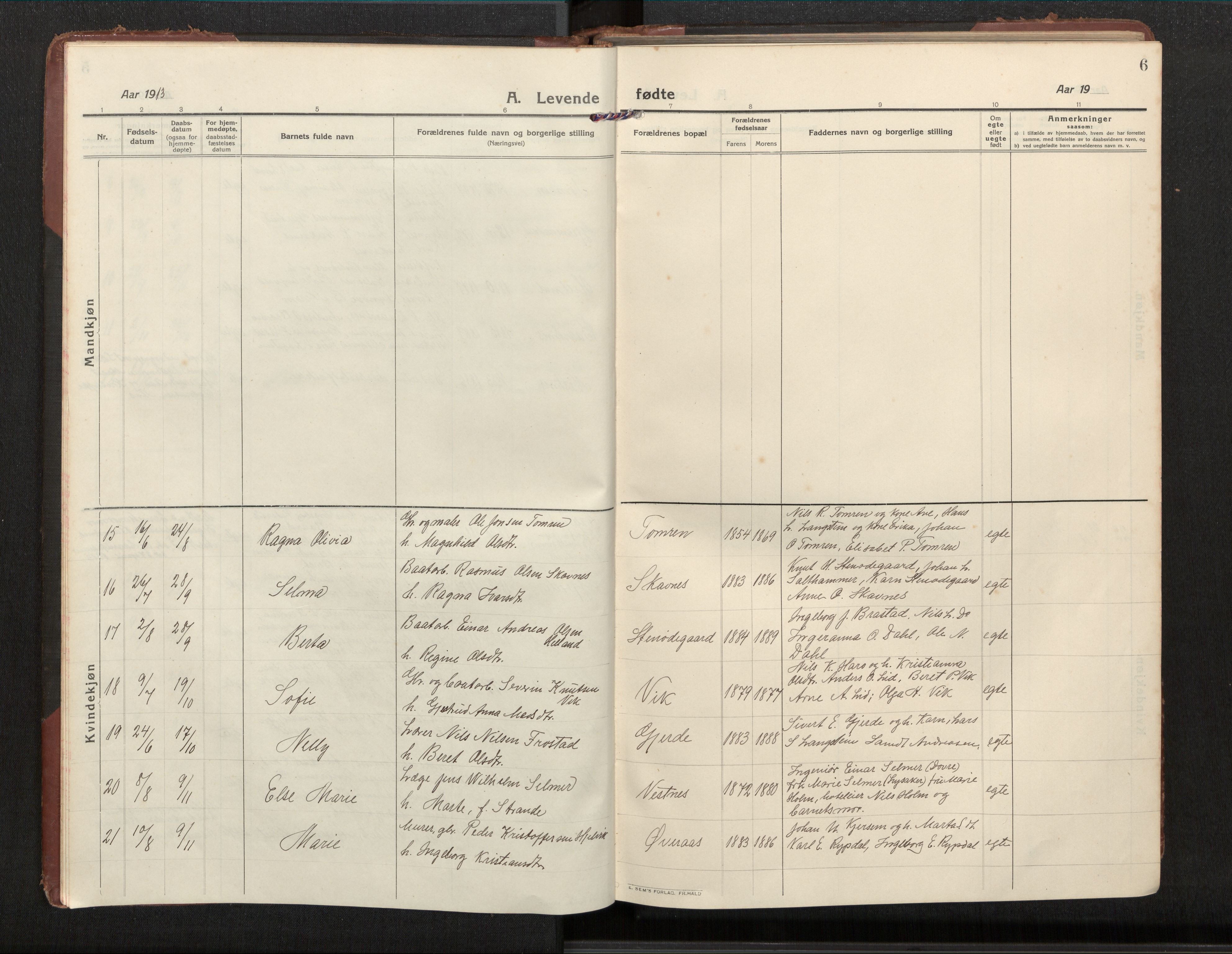 Ministerialprotokoller, klokkerbøker og fødselsregistre - Møre og Romsdal, AV/SAT-A-1454/539/L0536a: Parish register (copy) no. 539C03, 1912-1936, p. 6