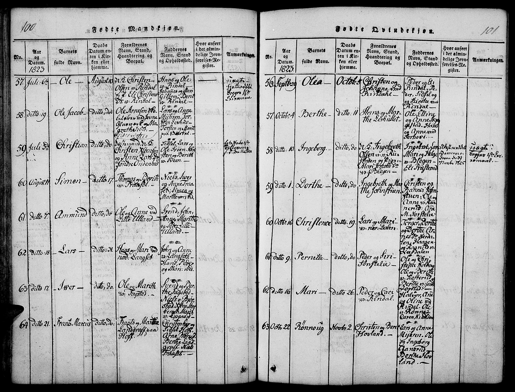 Fåberg prestekontor, AV/SAH-PREST-086/H/Ha/Haa/L0003: Parish register (official) no. 3, 1818-1833, p. 100-101