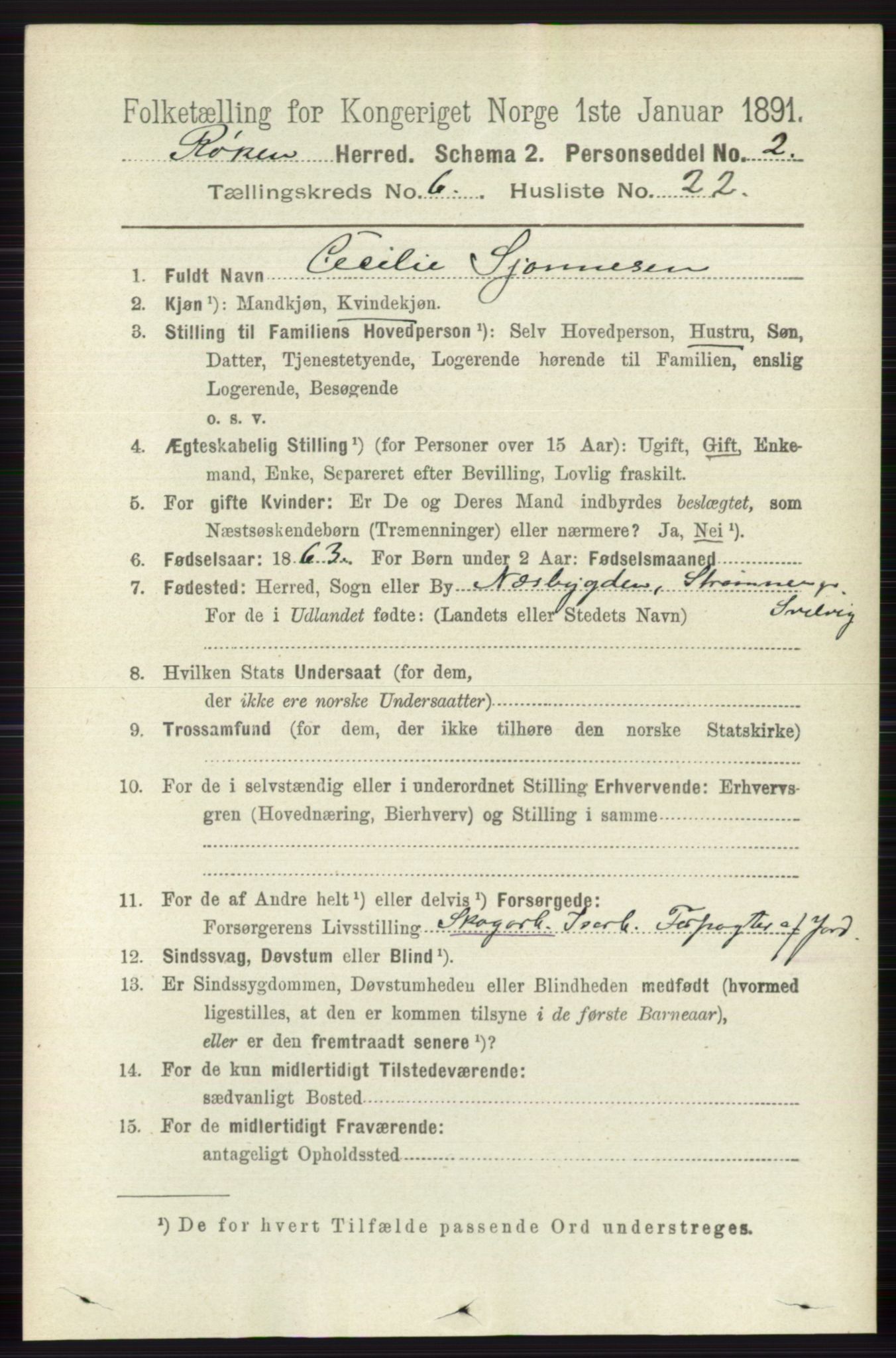 RA, 1891 census for 0627 Røyken, 1891, p. 3749