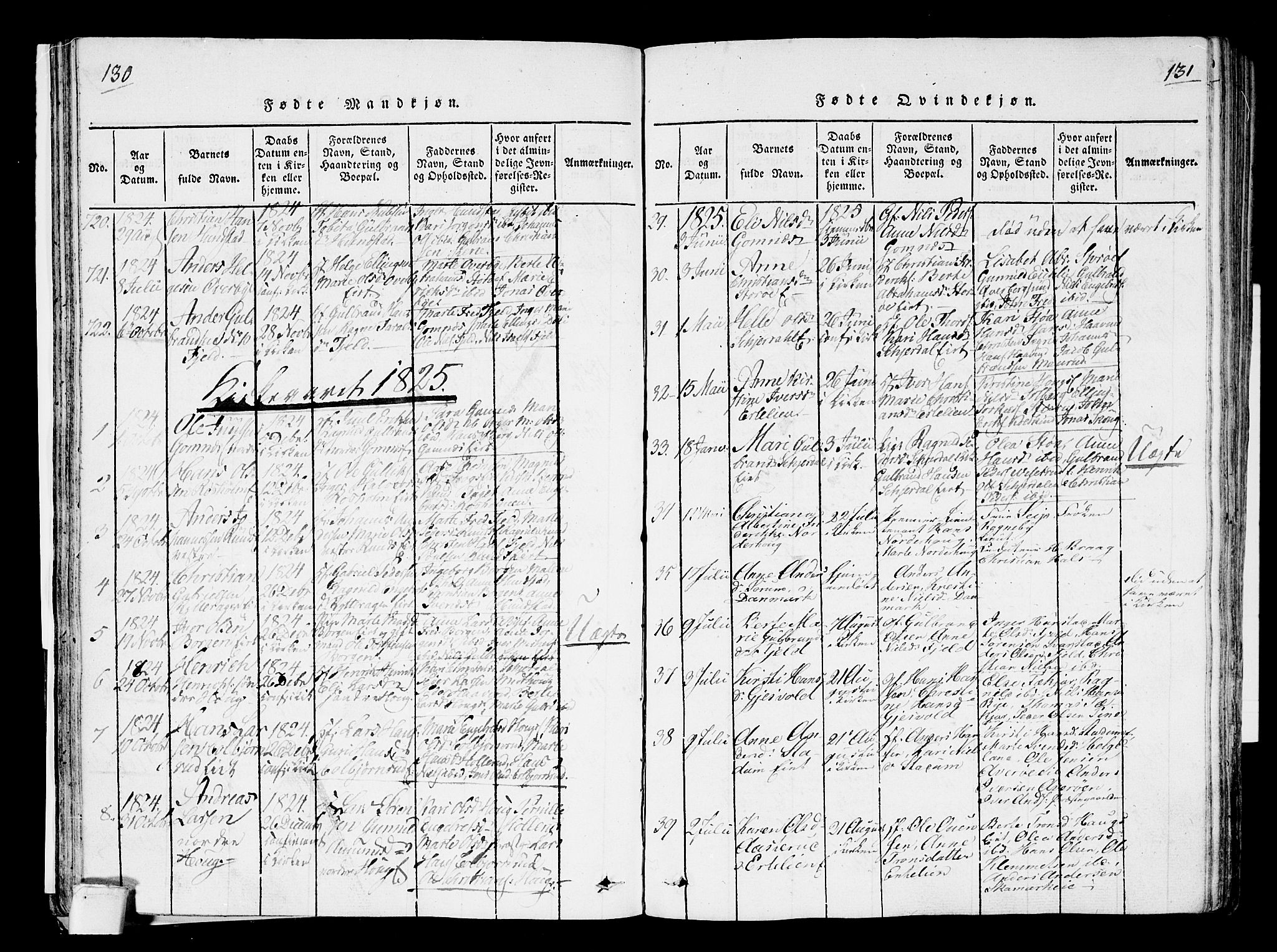 Hole kirkebøker, SAKO/A-228/F/Fa/L0004: Parish register (official) no. I 4, 1814-1833, p. 130-131