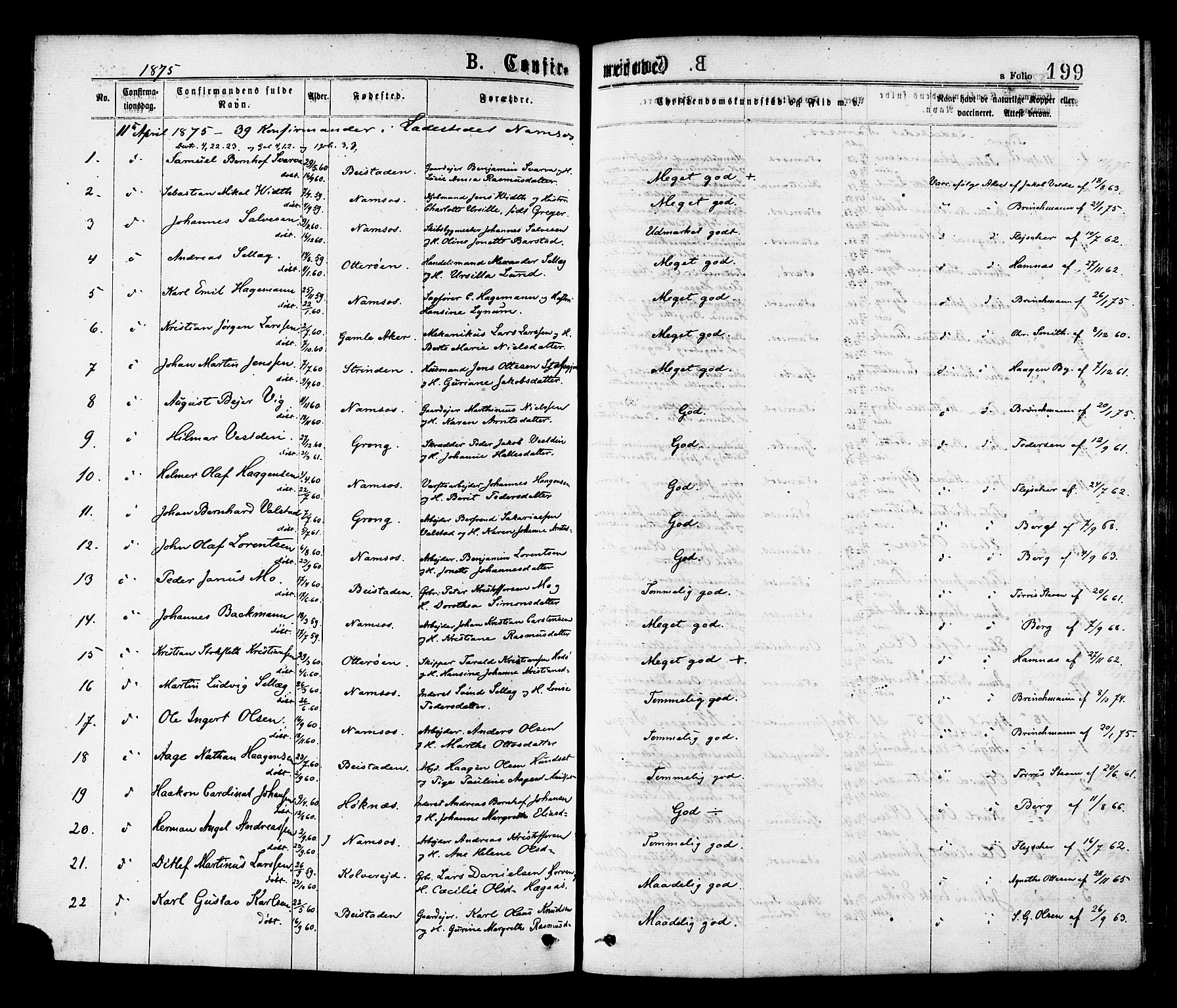 Ministerialprotokoller, klokkerbøker og fødselsregistre - Nord-Trøndelag, SAT/A-1458/768/L0572: Parish register (official) no. 768A07, 1874-1886, p. 199