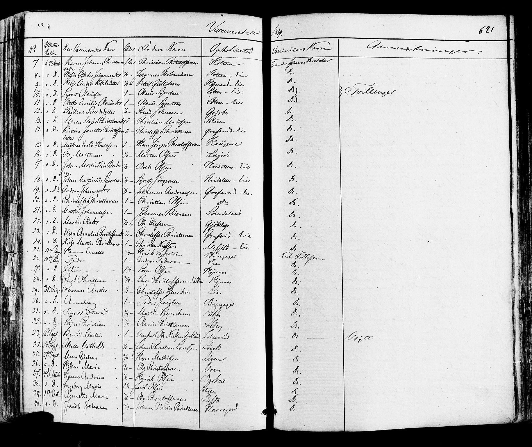 Botne kirkebøker, AV/SAKO-A-340/F/Fa/L0006: Parish register (official) no. I 6, 1836-1877, p. 621