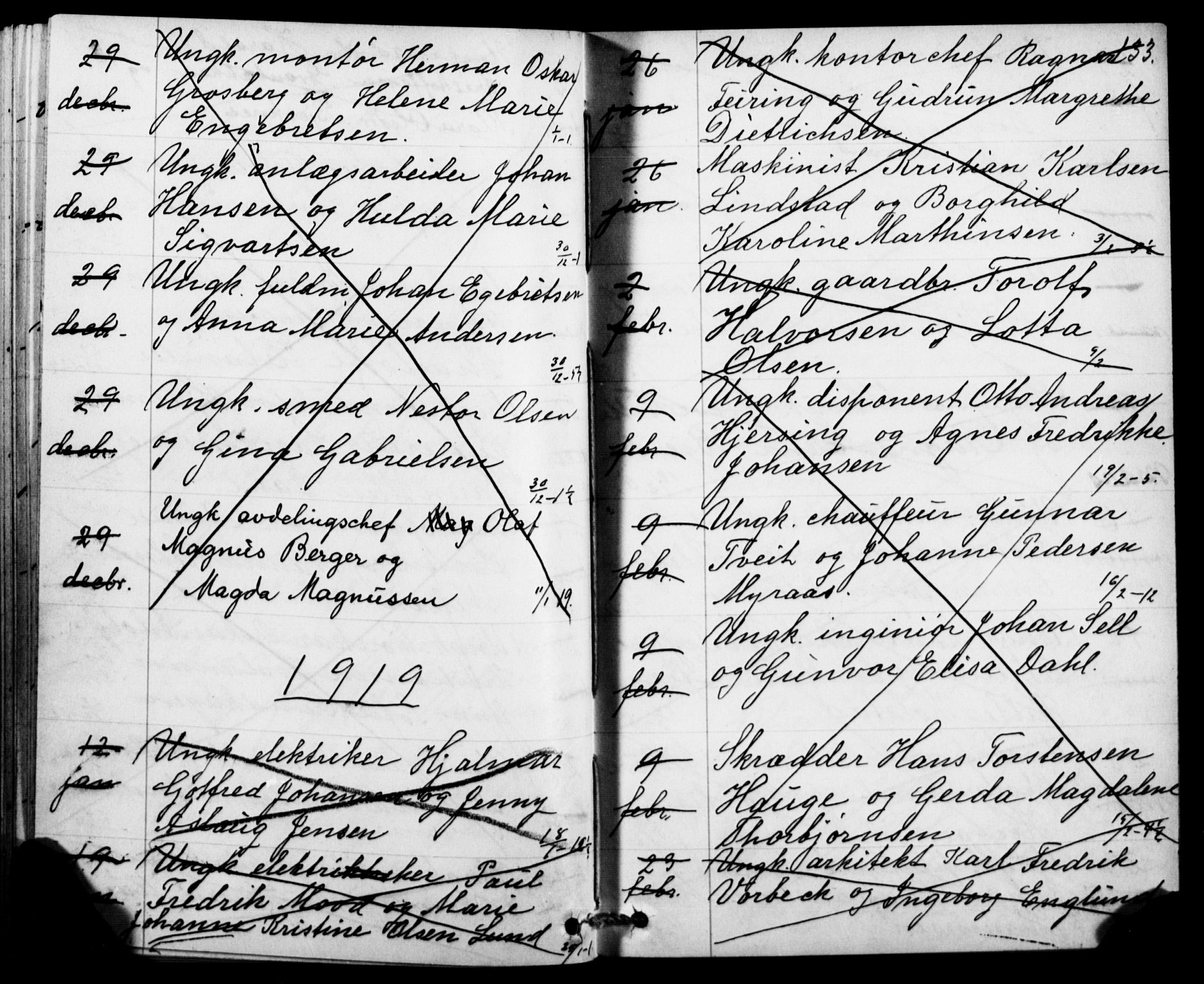 Oslo domkirke Kirkebøker, SAO/A-10752/H/Ha/L0005: Banns register no. 5, 1913-1919, p. 132-133