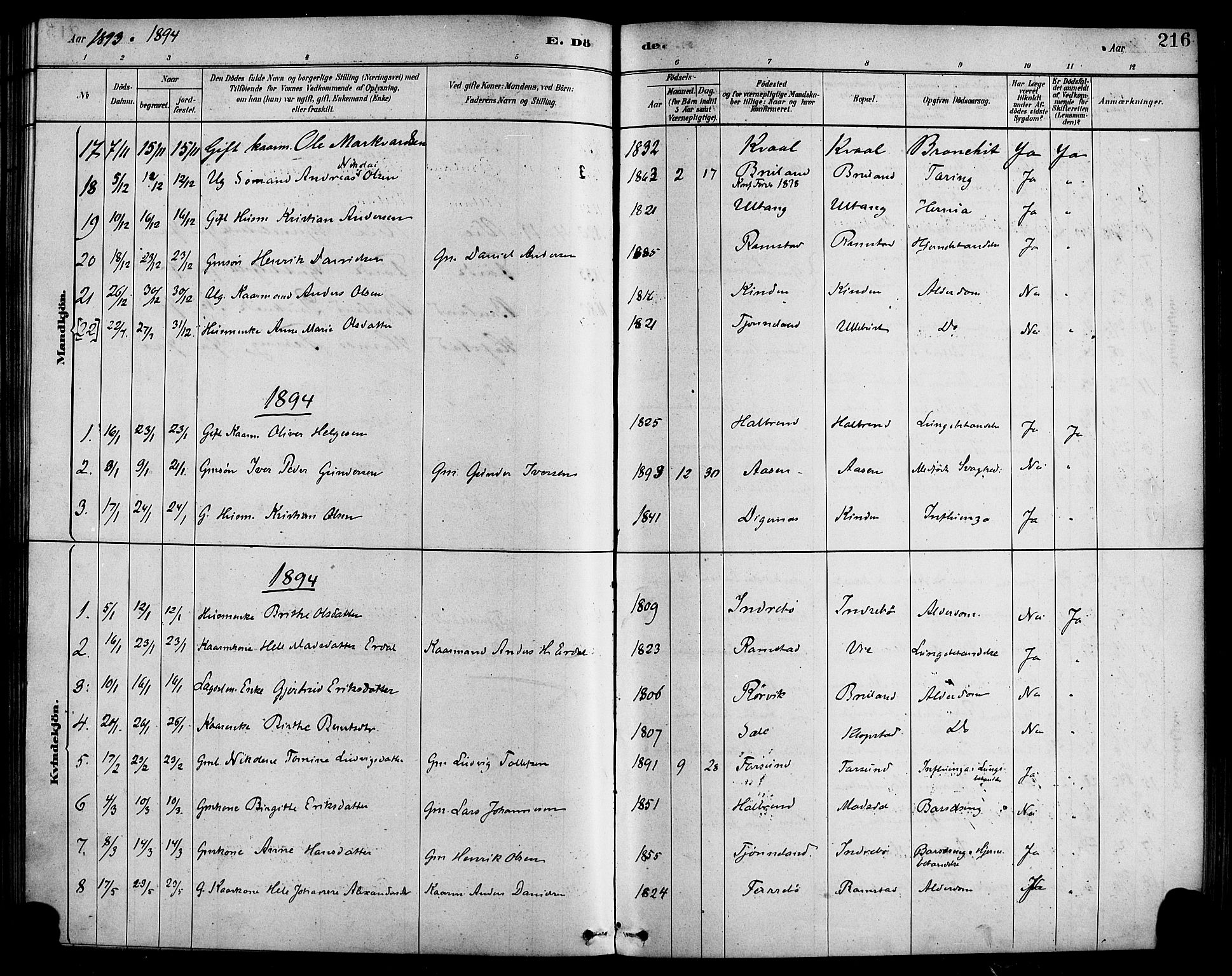 Førde sokneprestembete, AV/SAB-A-79901/H/Haa/Haab/L0001: Parish register (official) no. B 1, 1880-1898, p. 216