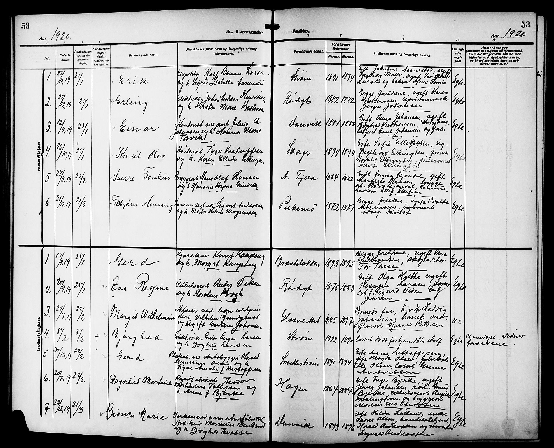 Strømsgodset kirkebøker, AV/SAKO-A-324/G/Ga/L0003: Parish register (copy) no. 3, 1911-1926, p. 53