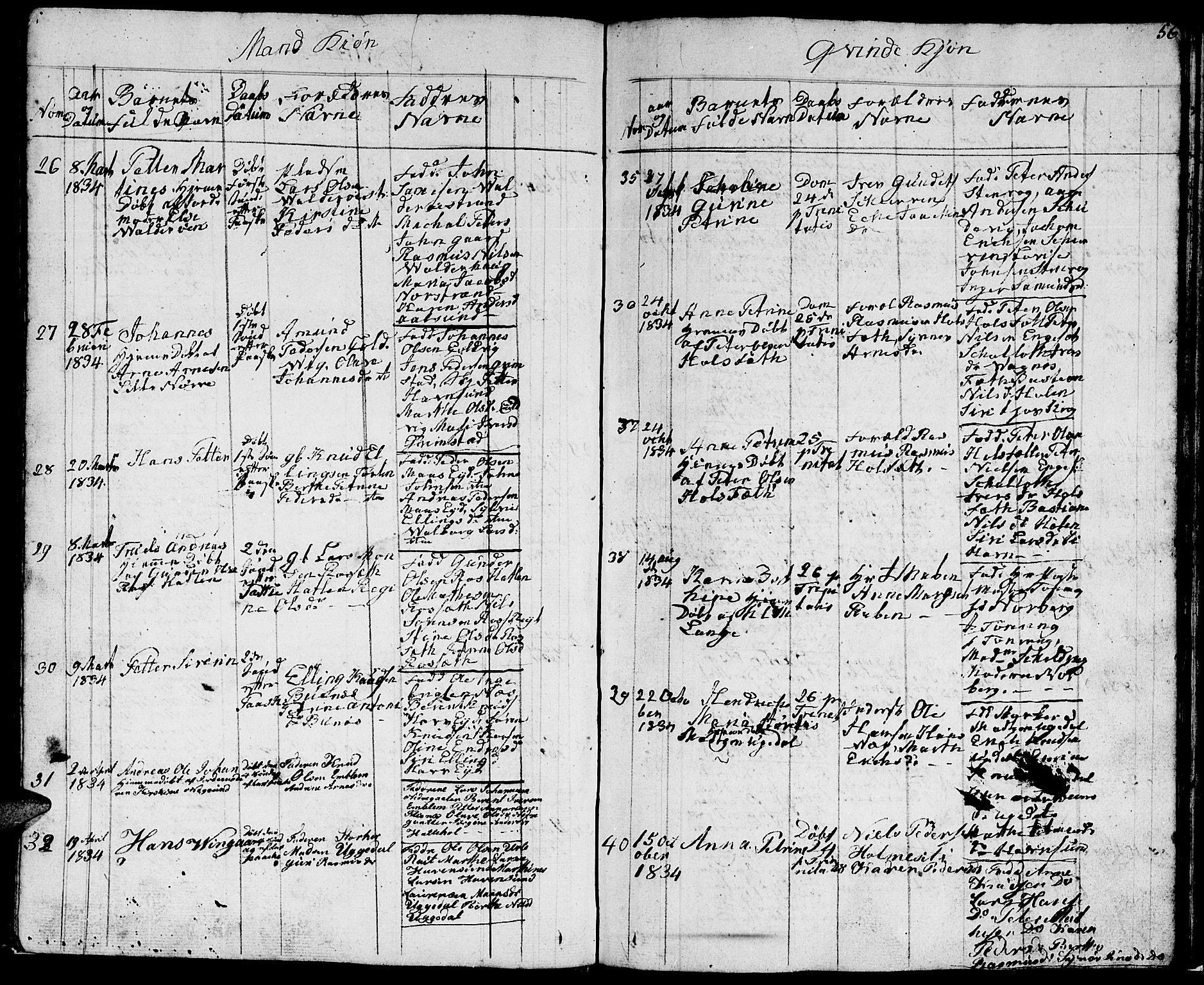 Ministerialprotokoller, klokkerbøker og fødselsregistre - Møre og Romsdal, AV/SAT-A-1454/528/L0425: Parish register (copy) no. 528C06, 1827-1840, p. 56