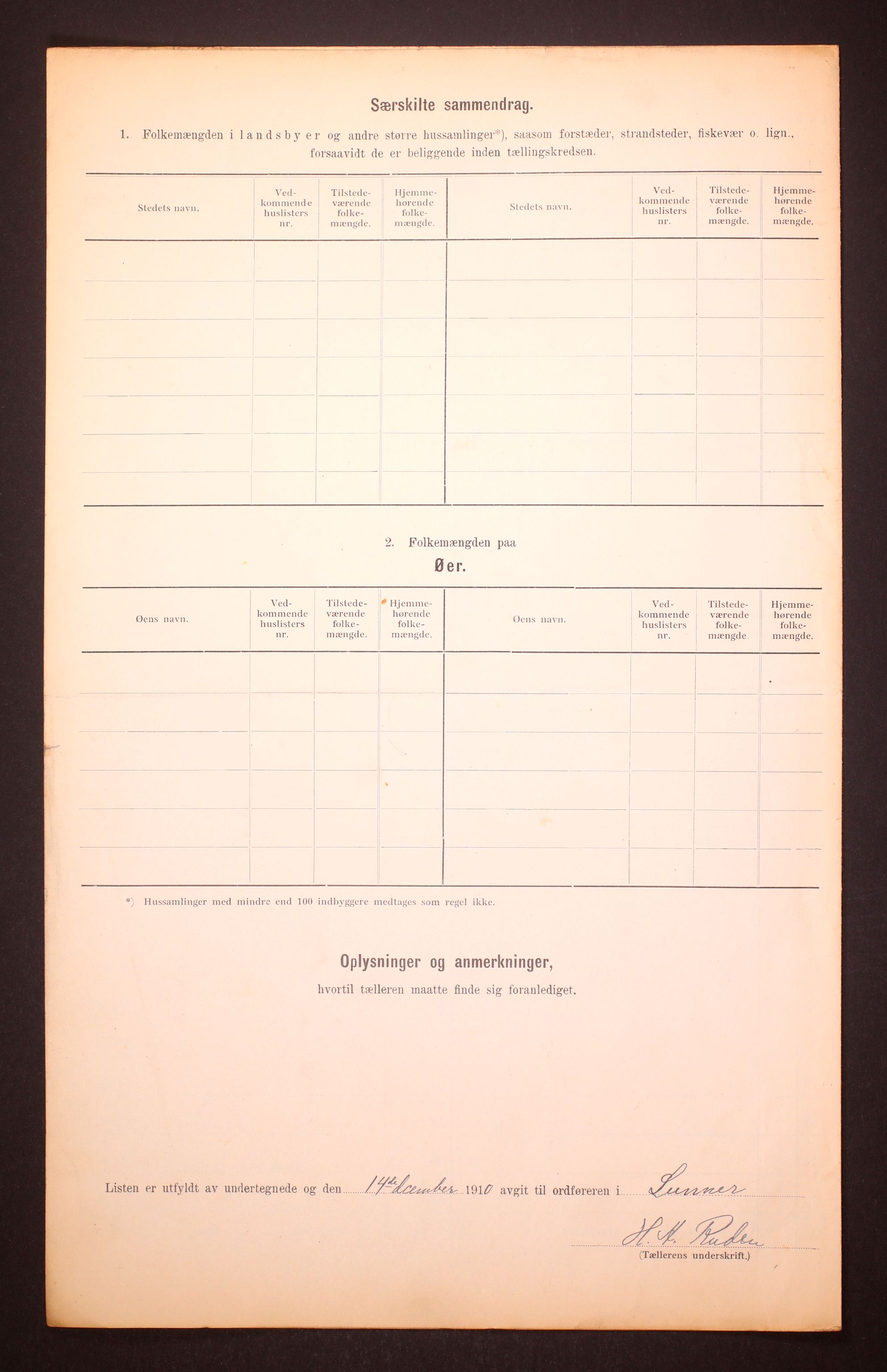 RA, 1910 census for Lunner, 1910, p. 36