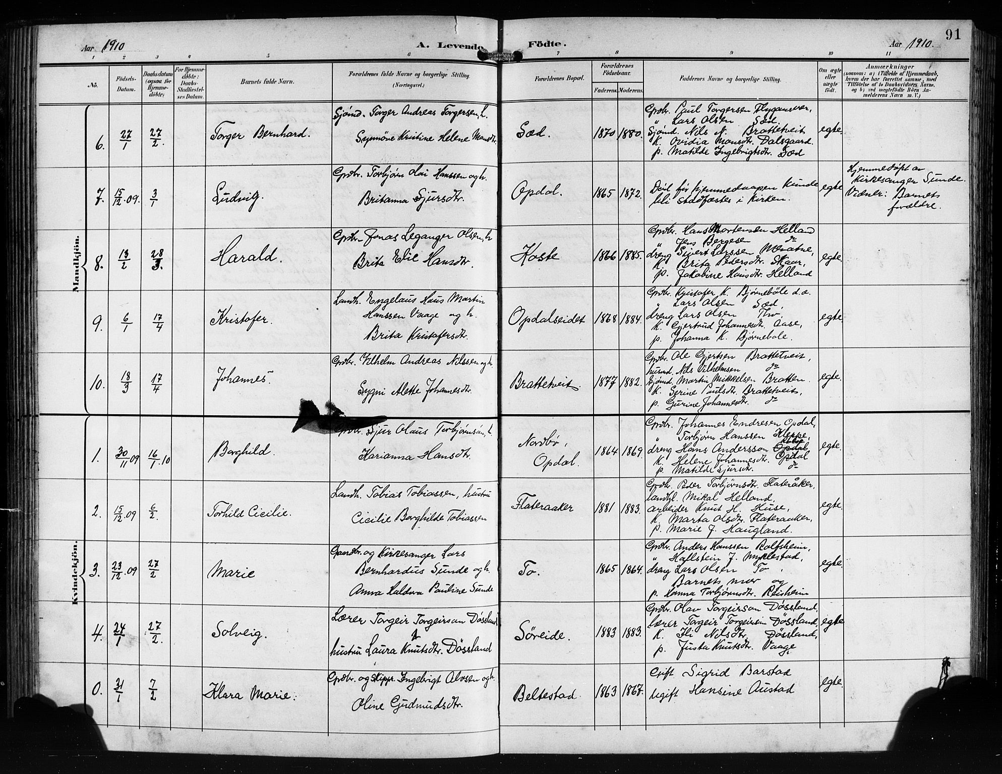Tysnes sokneprestembete, AV/SAB-A-78601/H/Hab: Parish register (copy) no. E 3, 1897-1913, p. 91