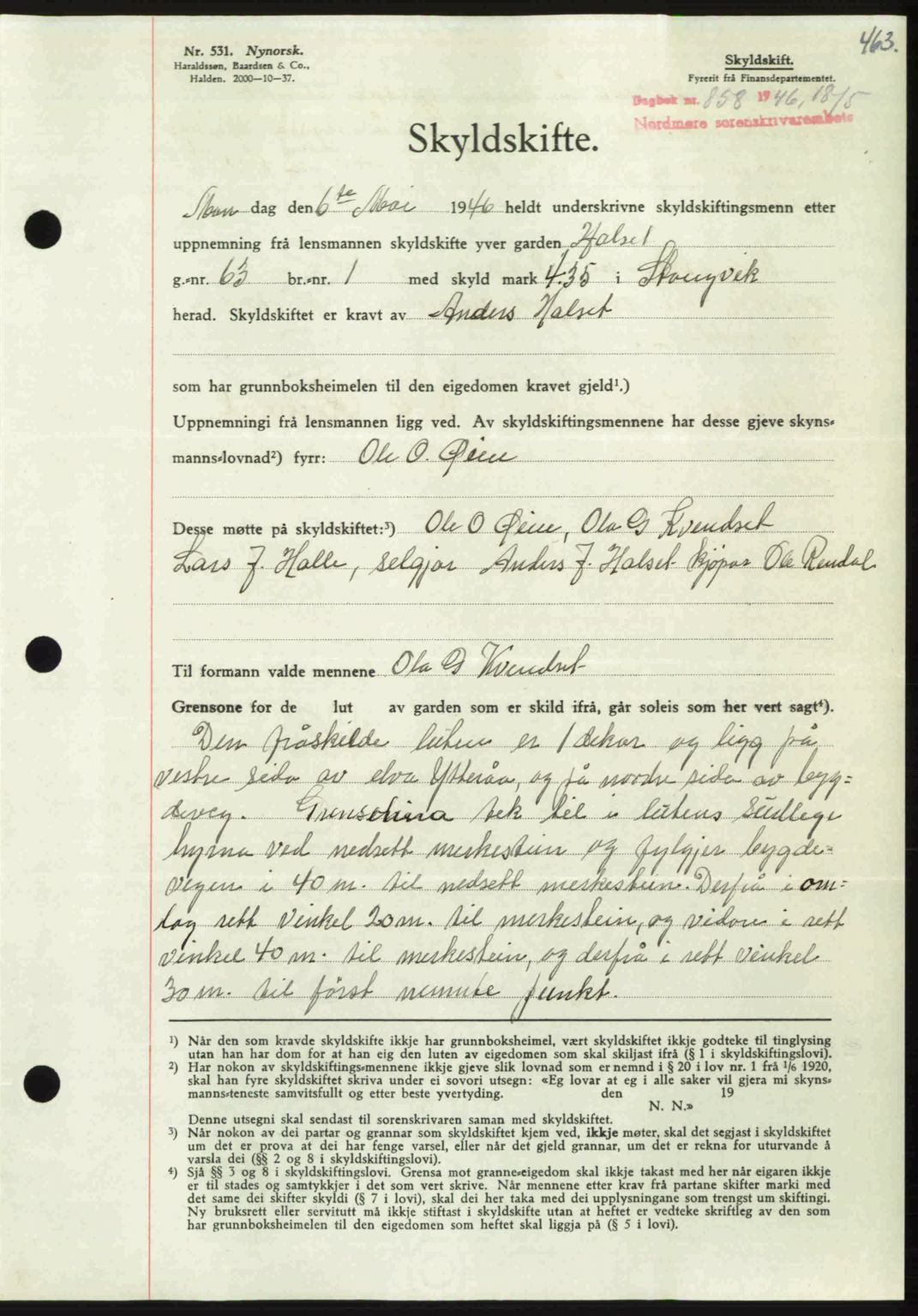 Nordmøre sorenskriveri, AV/SAT-A-4132/1/2/2Ca: Mortgage book no. A101, 1946-1946, Diary no: : 858/1946