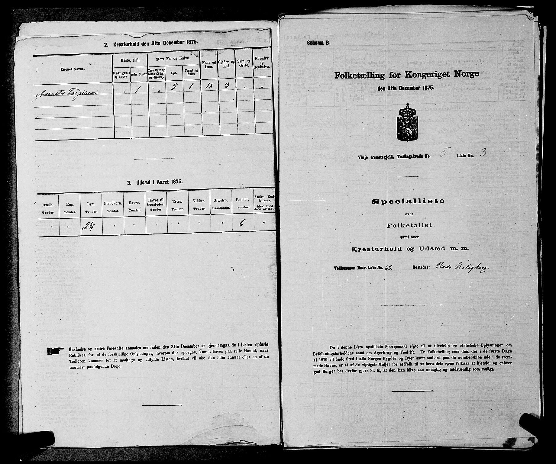 SAKO, 1875 census for 0834P Vinje, 1875, p. 355