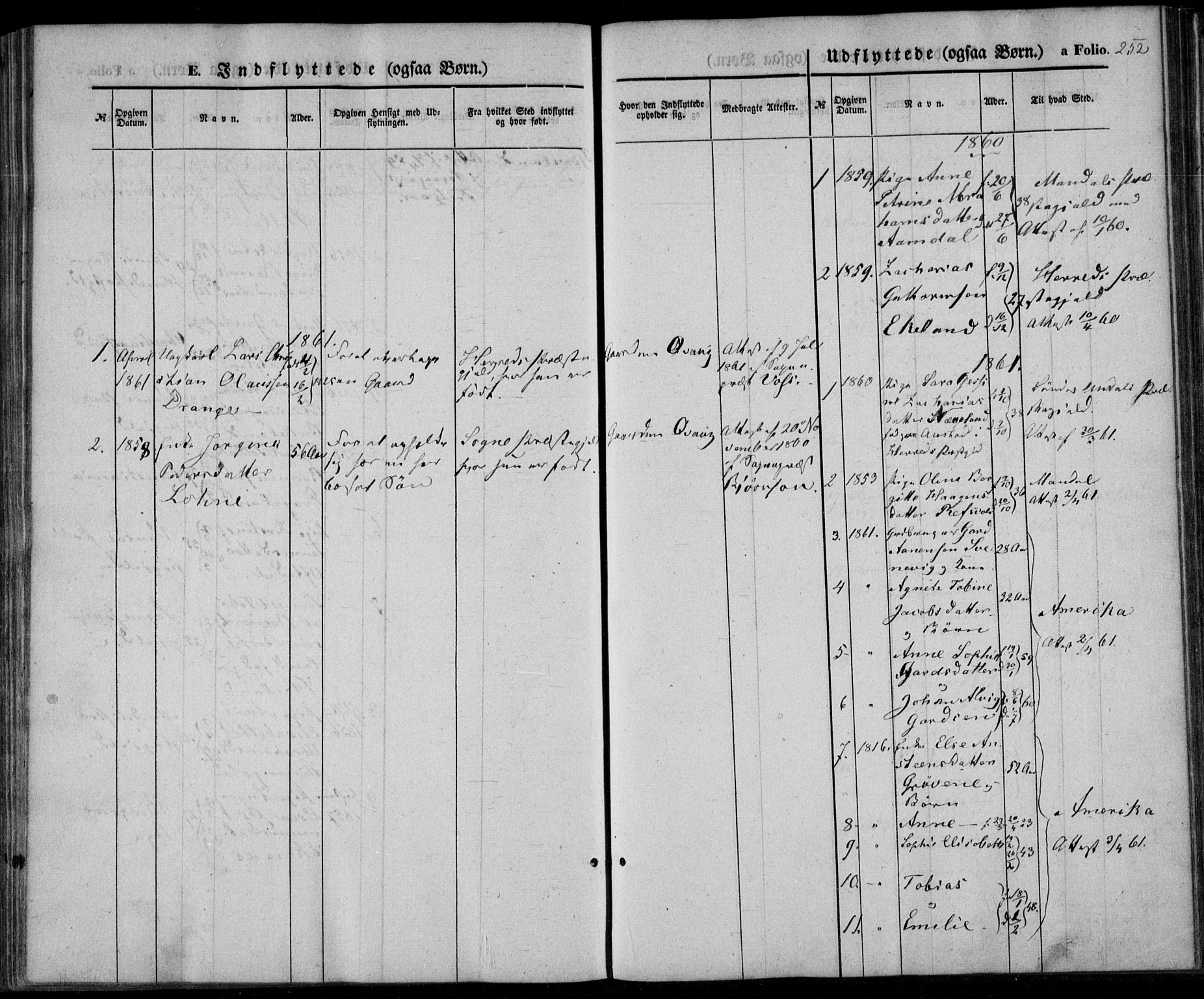 Lyngdal sokneprestkontor, SAK/1111-0029/F/Fa/Fac/L0009: Parish register (official) no. A 9, 1852-1864, p. 252
