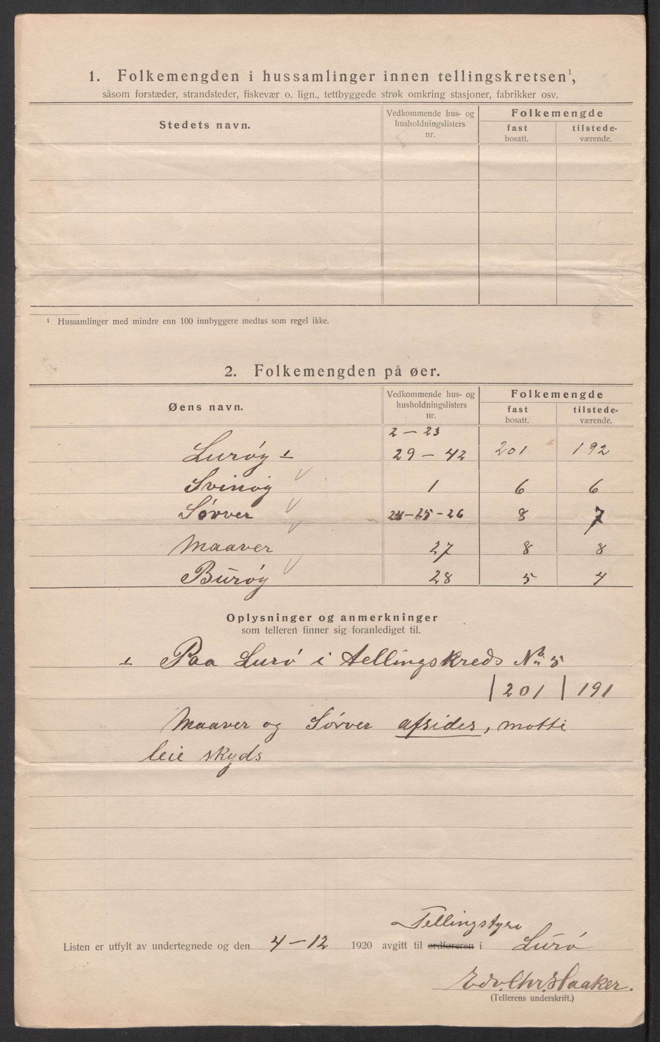 SAT, 1920 census for Lurøy, 1920, p. 24