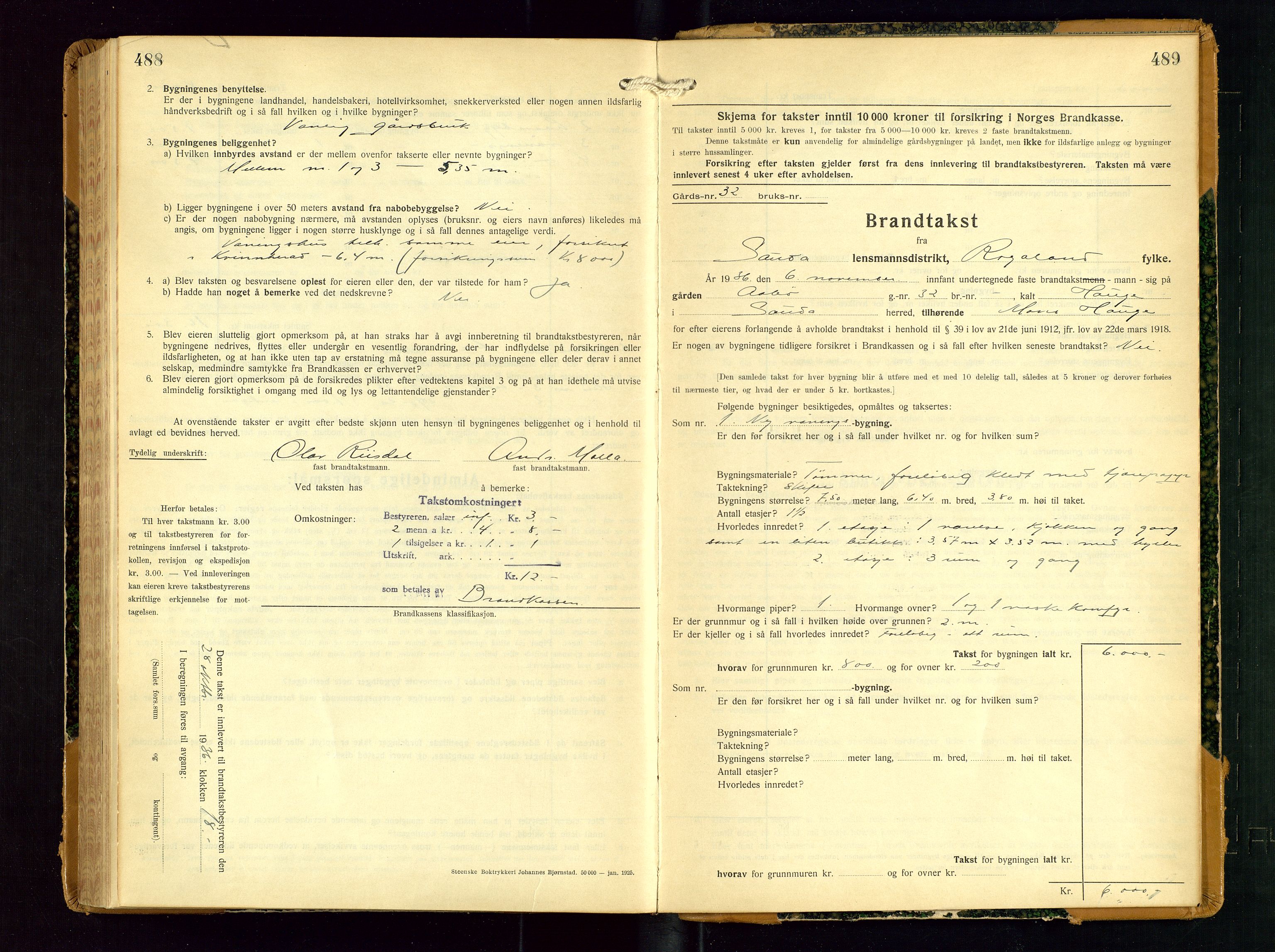 Sauda lensmannskontor, AV/SAST-A-100177/Gob/L0003: Branntakstprotokoll - skjematakst, 1928-1936, p. 488-489