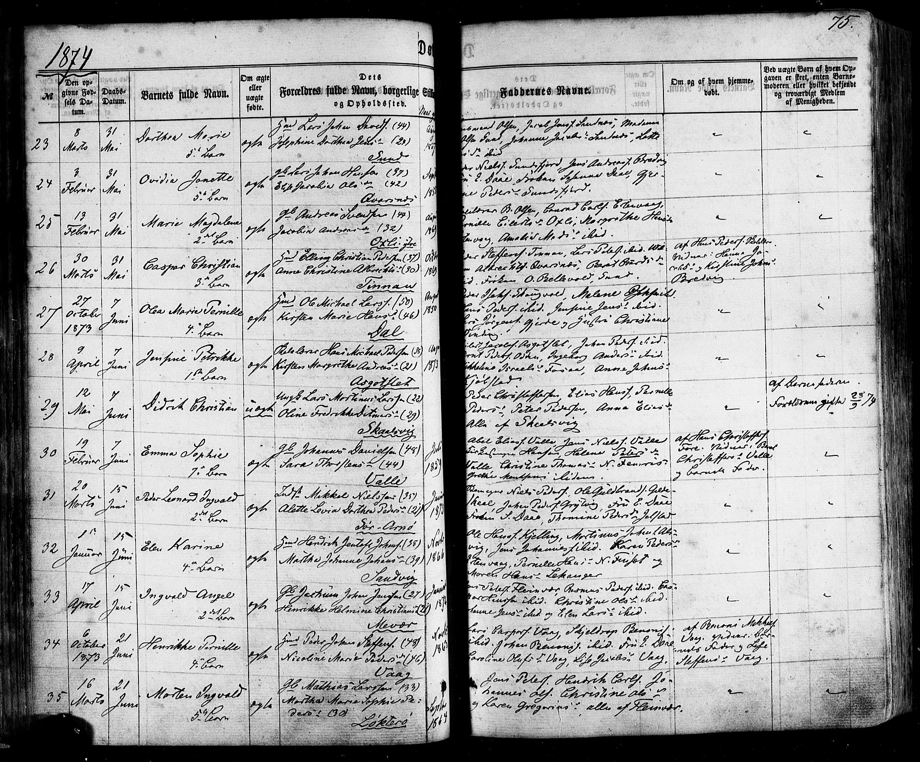 Ministerialprotokoller, klokkerbøker og fødselsregistre - Nordland, SAT/A-1459/805/L0098: Parish register (official) no. 805A05, 1862-1879, p. 75