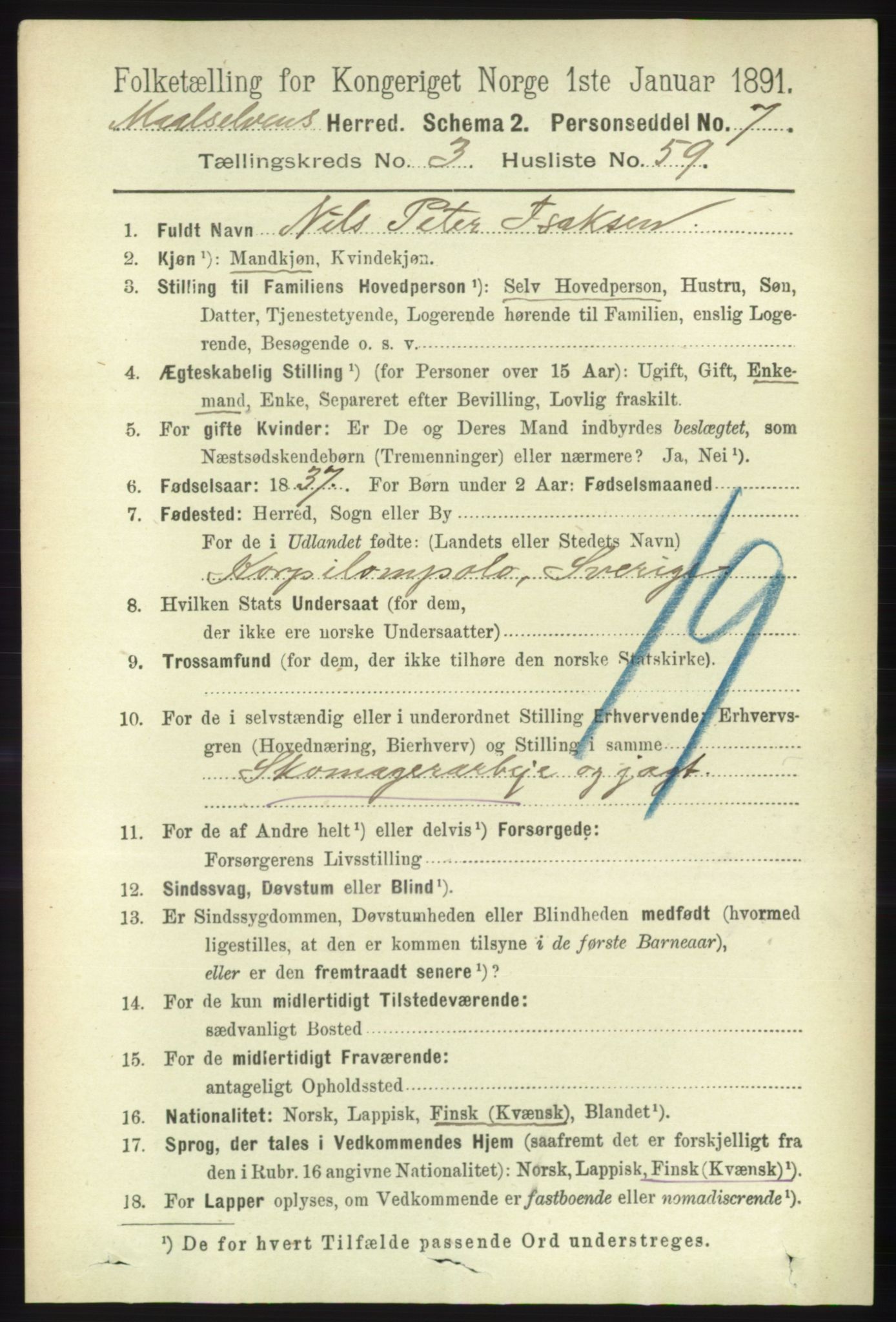 RA, 1891 census for 1924 Målselv, 1891, p. 1012