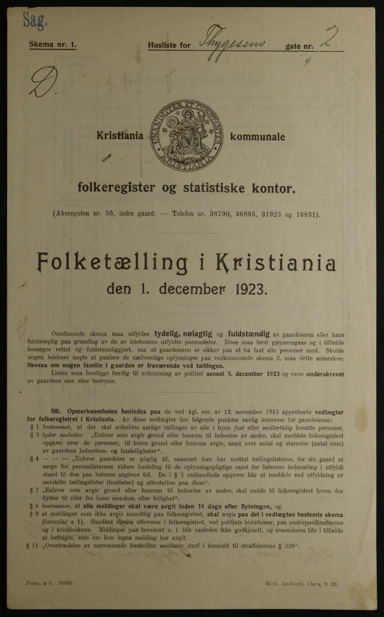 OBA, Municipal Census 1923 for Kristiania, 1923, p. 123205