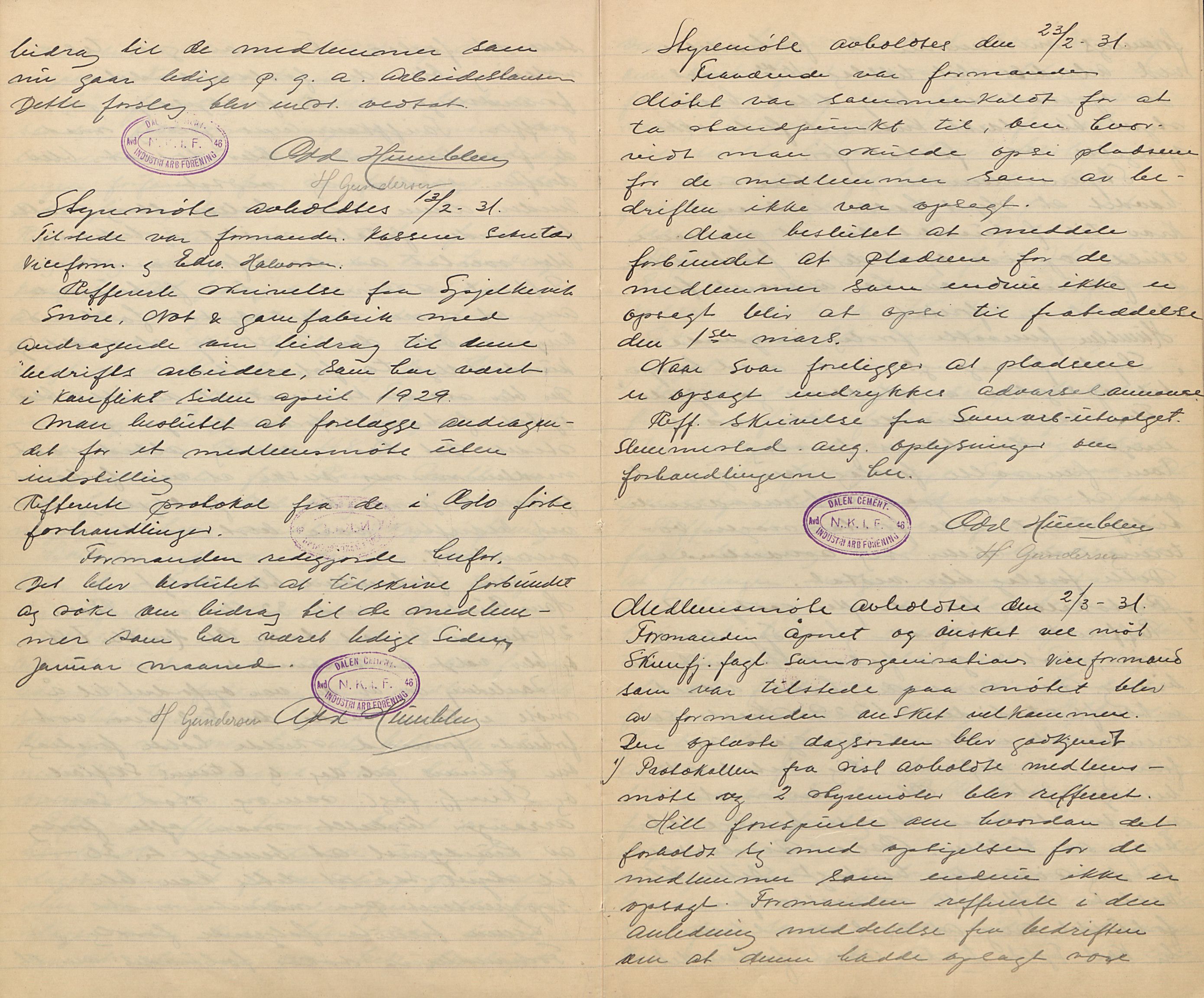 Dalen arbeiderforenings arkiv, AAT/AAT-805017/A/Aa/L0003: Møtebok, 1931-1933