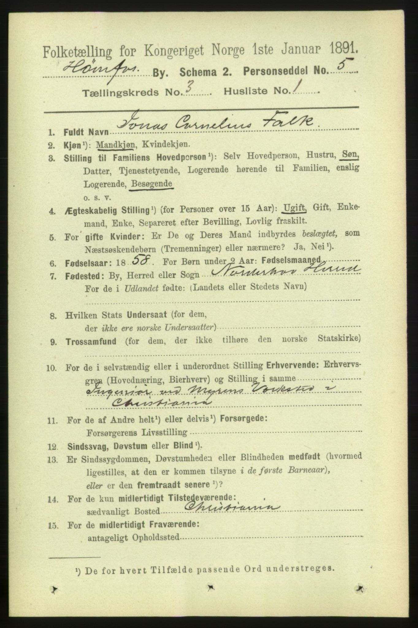 RA, 1891 census for 0601 Hønefoss, 1891, p. 643