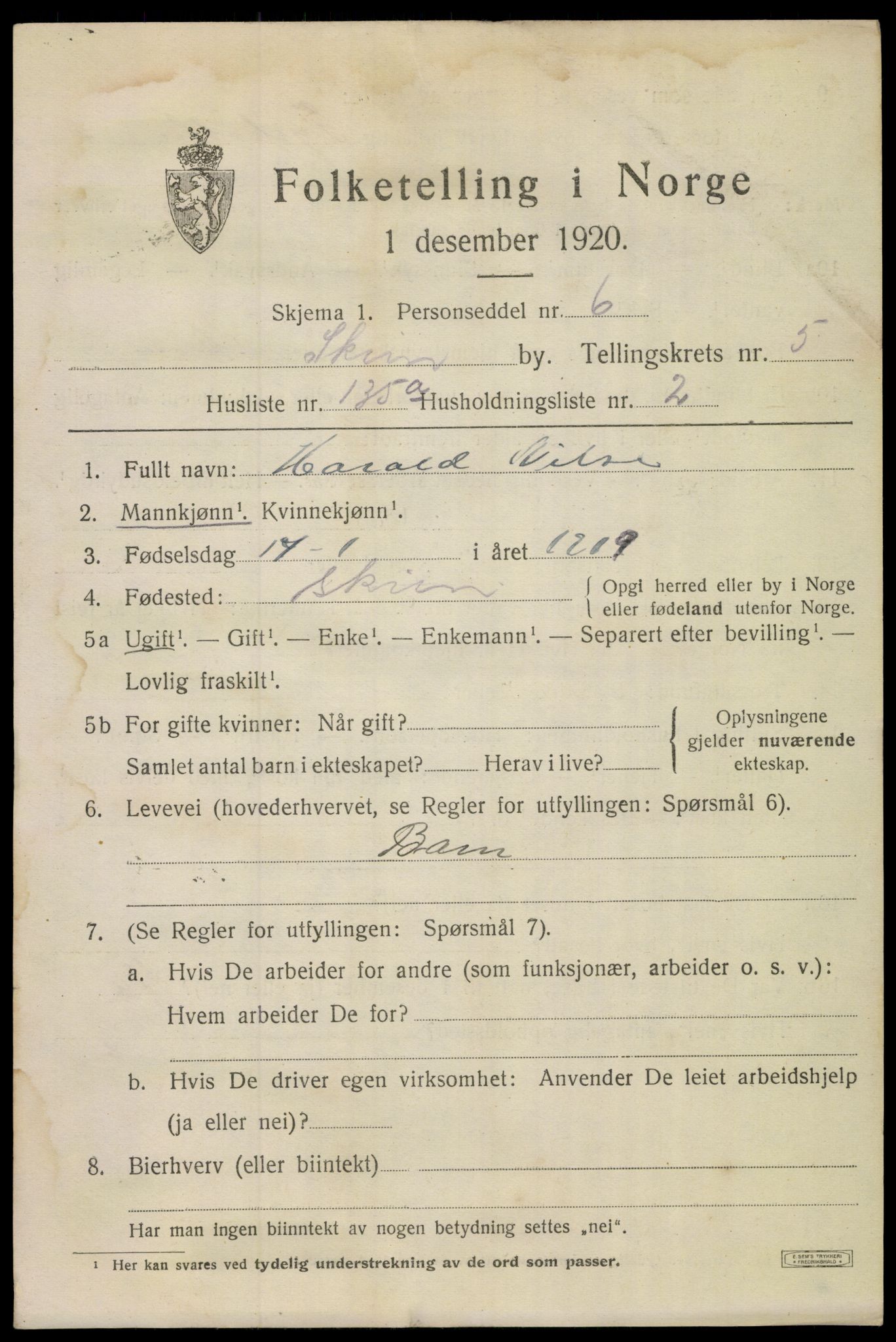 SAKO, 1920 census for Skien, 1920, p. 21802