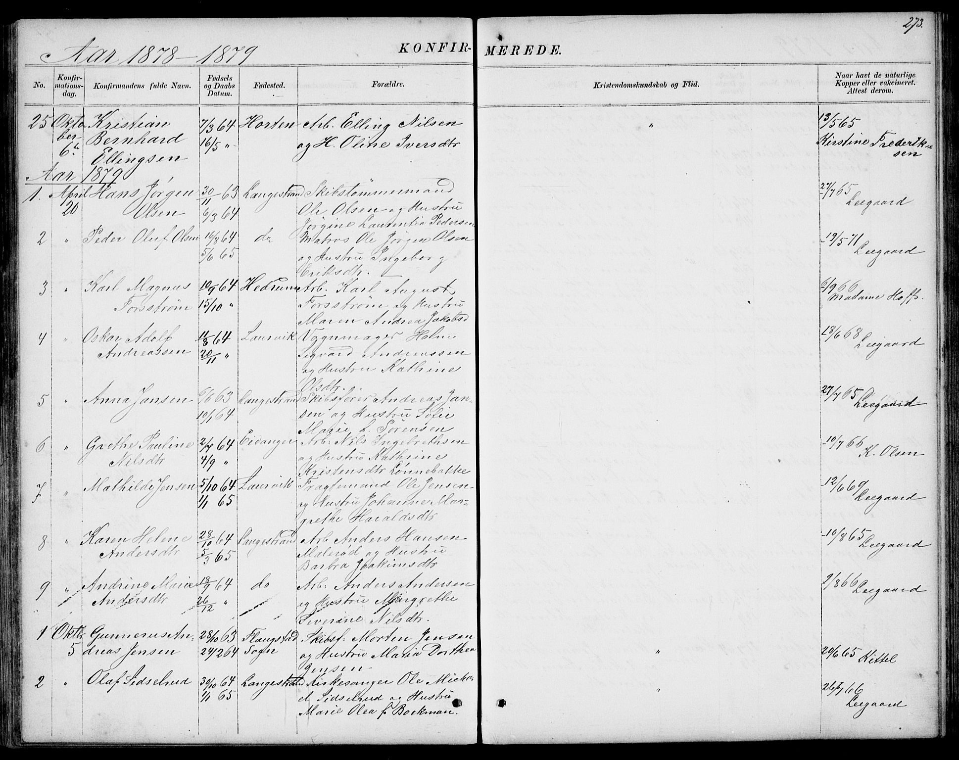 Larvik kirkebøker, AV/SAKO-A-352/G/Gb/L0003: Parish register (copy) no. II 3, 1867-1899, p. 273