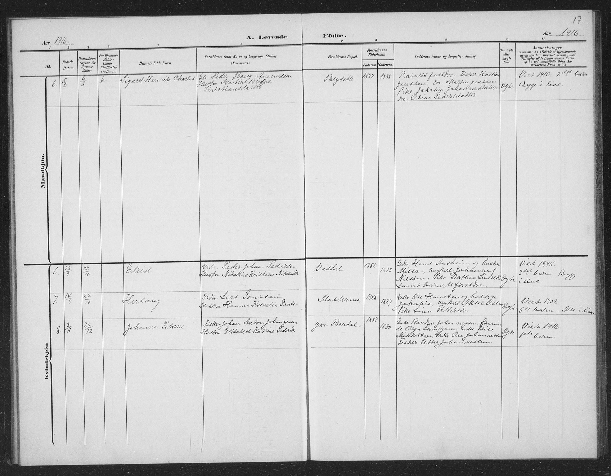 Ministerialprotokoller, klokkerbøker og fødselsregistre - Nordland, AV/SAT-A-1459/833/L0502: Parish register (copy) no. 833C01, 1906-1934, p. 17