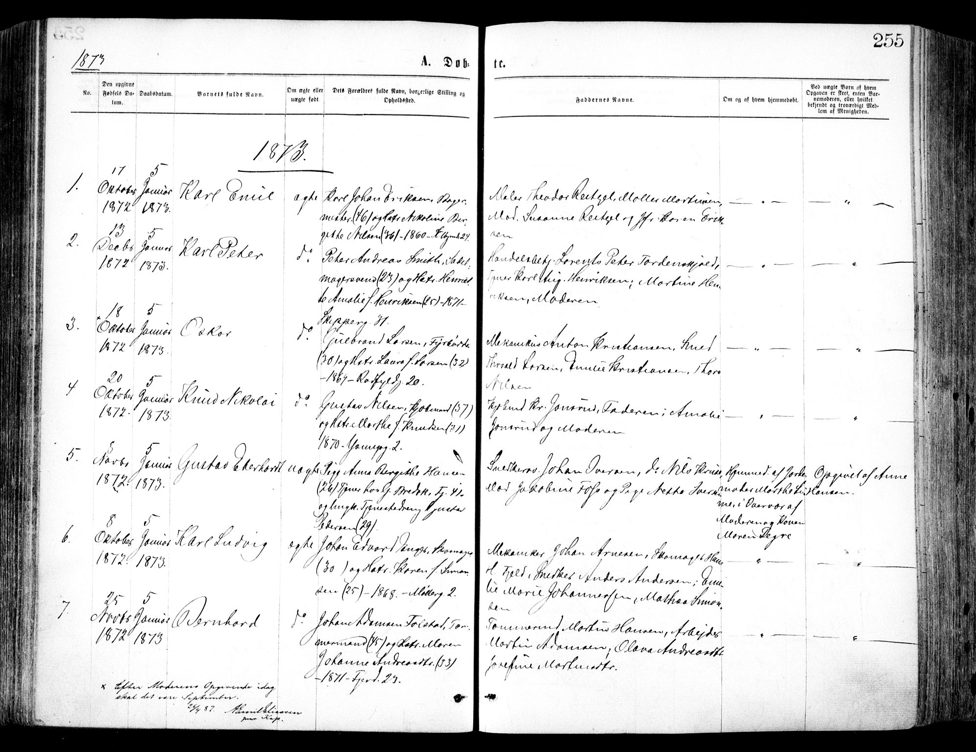 Oslo domkirke Kirkebøker, SAO/A-10752/F/Fa/L0017: Parish register (official) no. 17, 1869-1878, p. 255