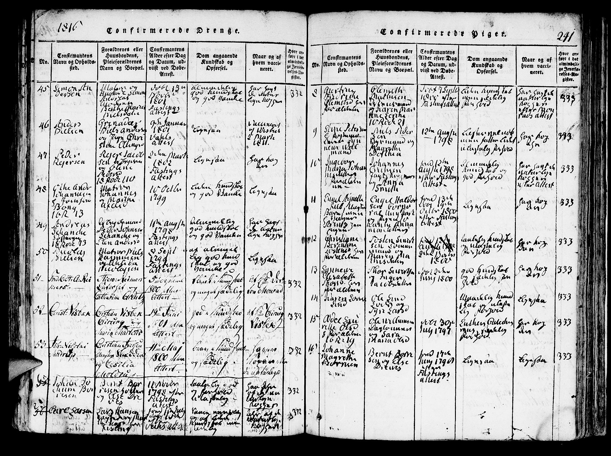 Domkirken sokneprestembete, AV/SAB-A-74801/H/Hab/L0001: Parish register (copy) no. A 1, 1816-1821, p. 241