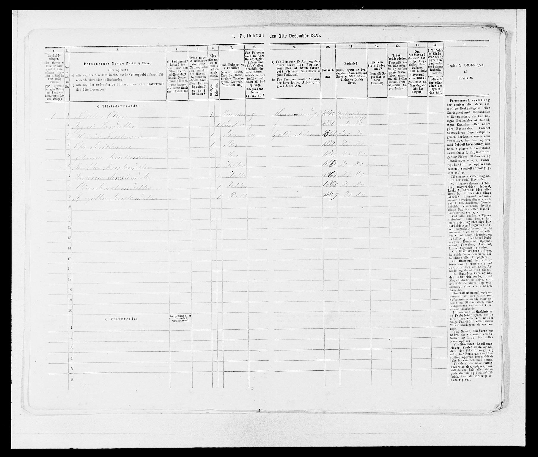 SAB, 1875 census for 1263P Lindås, 1875, p. 457