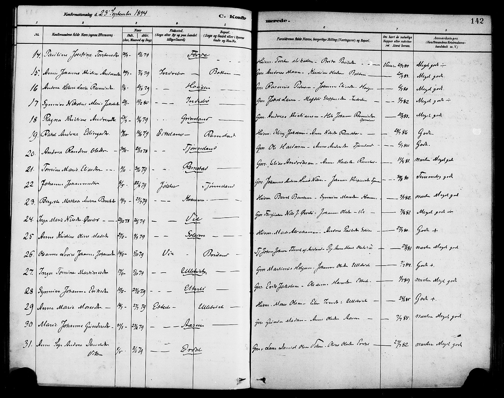 Førde sokneprestembete, AV/SAB-A-79901/H/Haa/Haab/L0001: Parish register (official) no. B 1, 1880-1898, p. 142