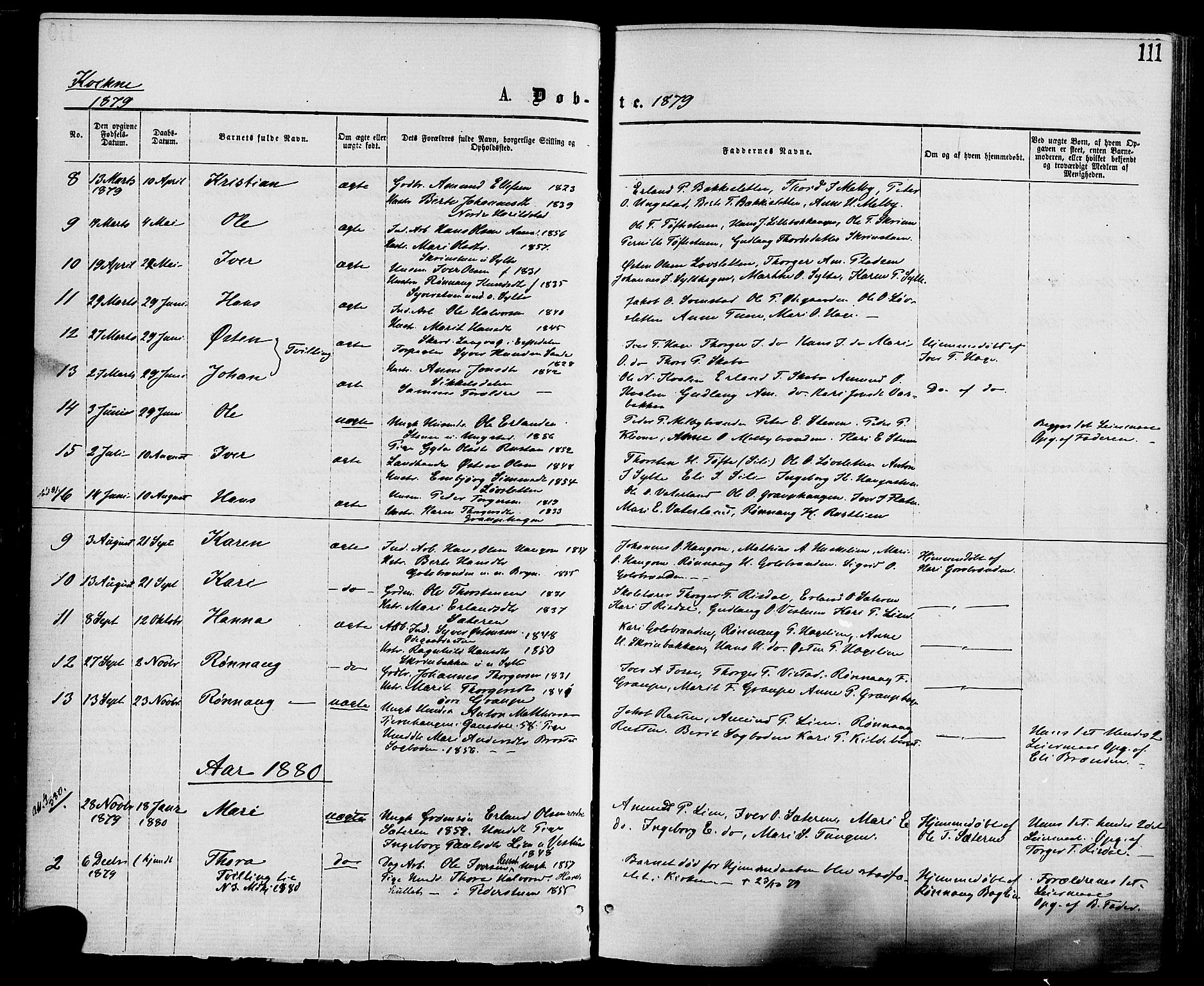 Nord-Fron prestekontor, SAH/PREST-080/H/Ha/Haa/L0002: Parish register (official) no. 2, 1865-1883, p. 111